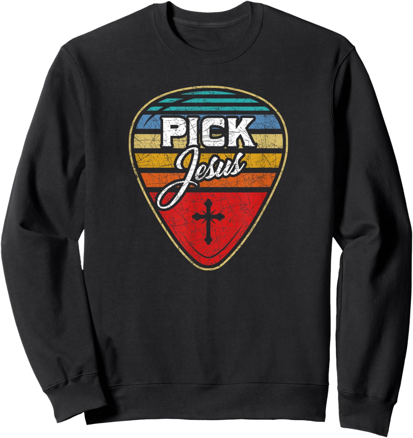 Retro Guitarist Guitar Pick Christian Music Jesus Sweatshirt - Sweatshirt | Black