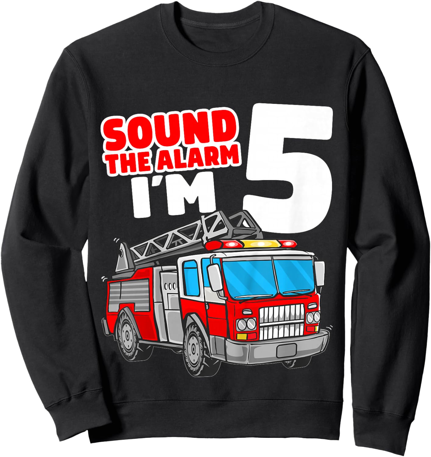 Kids Fire Truck 5 Year Old Firefighter Five 5th Birthday Boy Sweatshirt - Sweatshirt | Black
