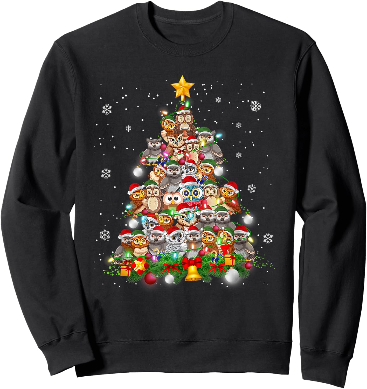 Funny Cute Cute Owls Christmas Tree Xmas Pajamas Gift Sweatshirt - Sweatshirt | Black
