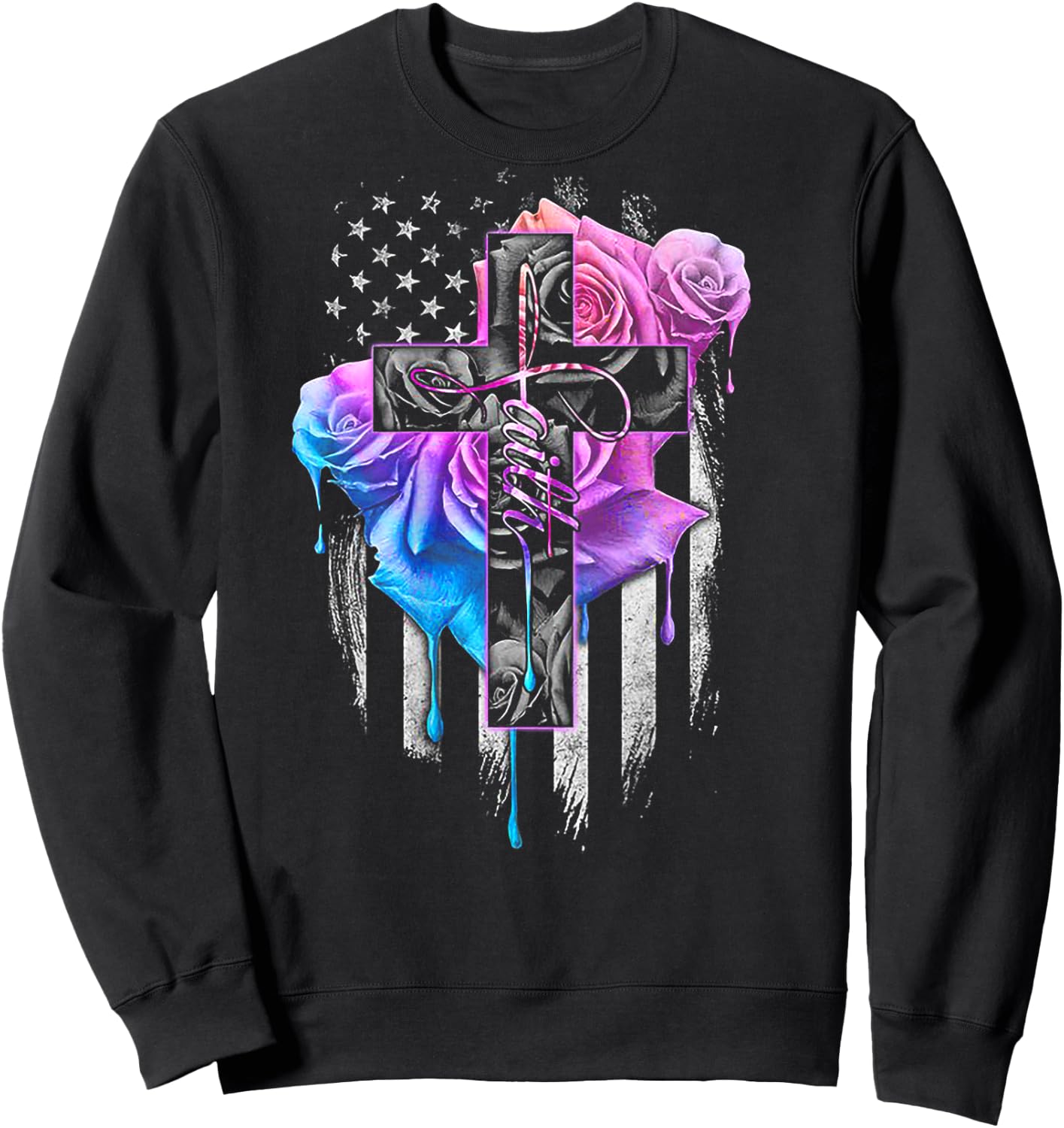 Faith Rose Watercolor Cross (on back) Sweatshirt - Sweatshirt | Black