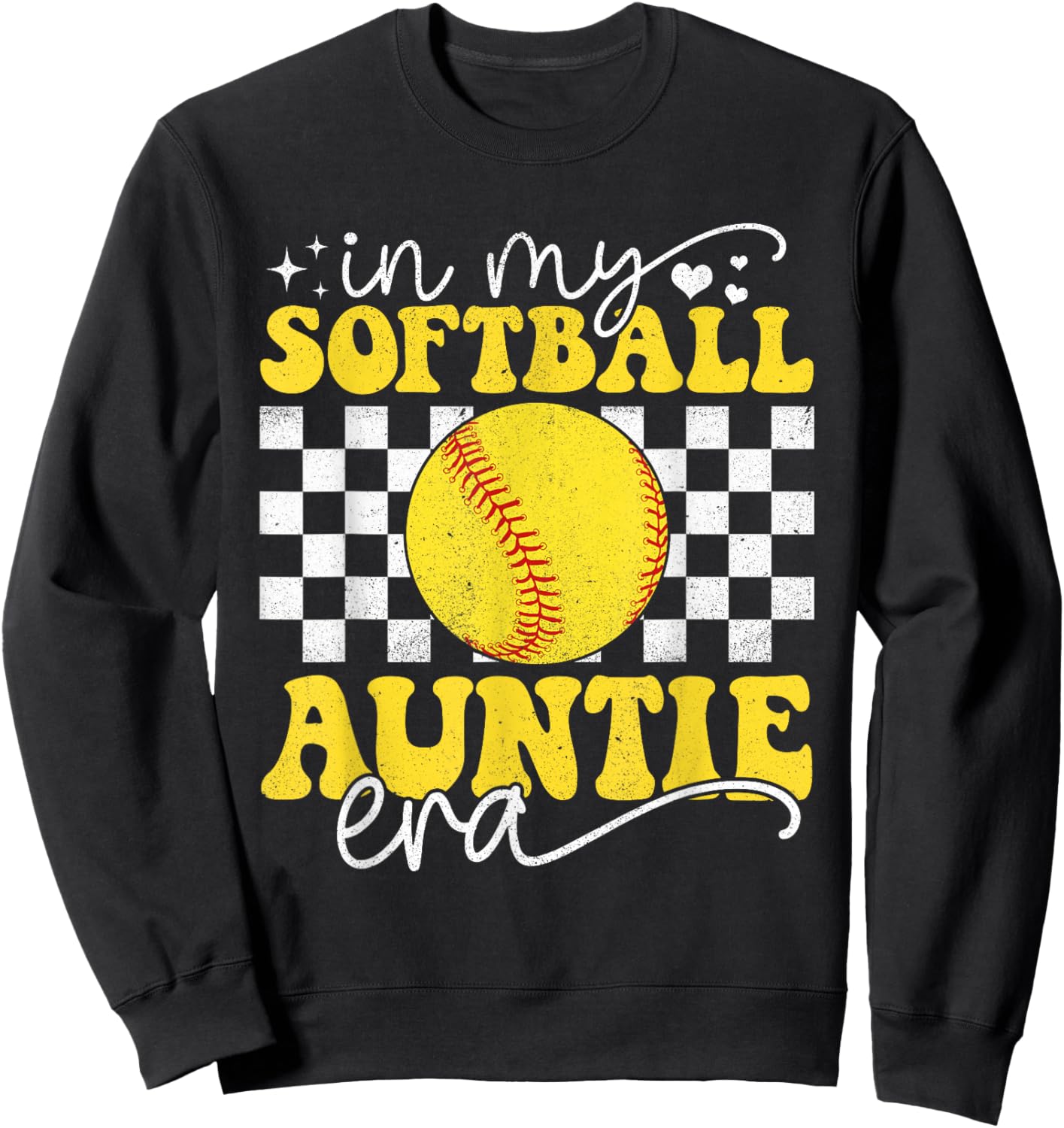 In My Softball Auntie Era Groovy Retro Proud Softball Auntie Sweatshirt - Sweatshirt | Black