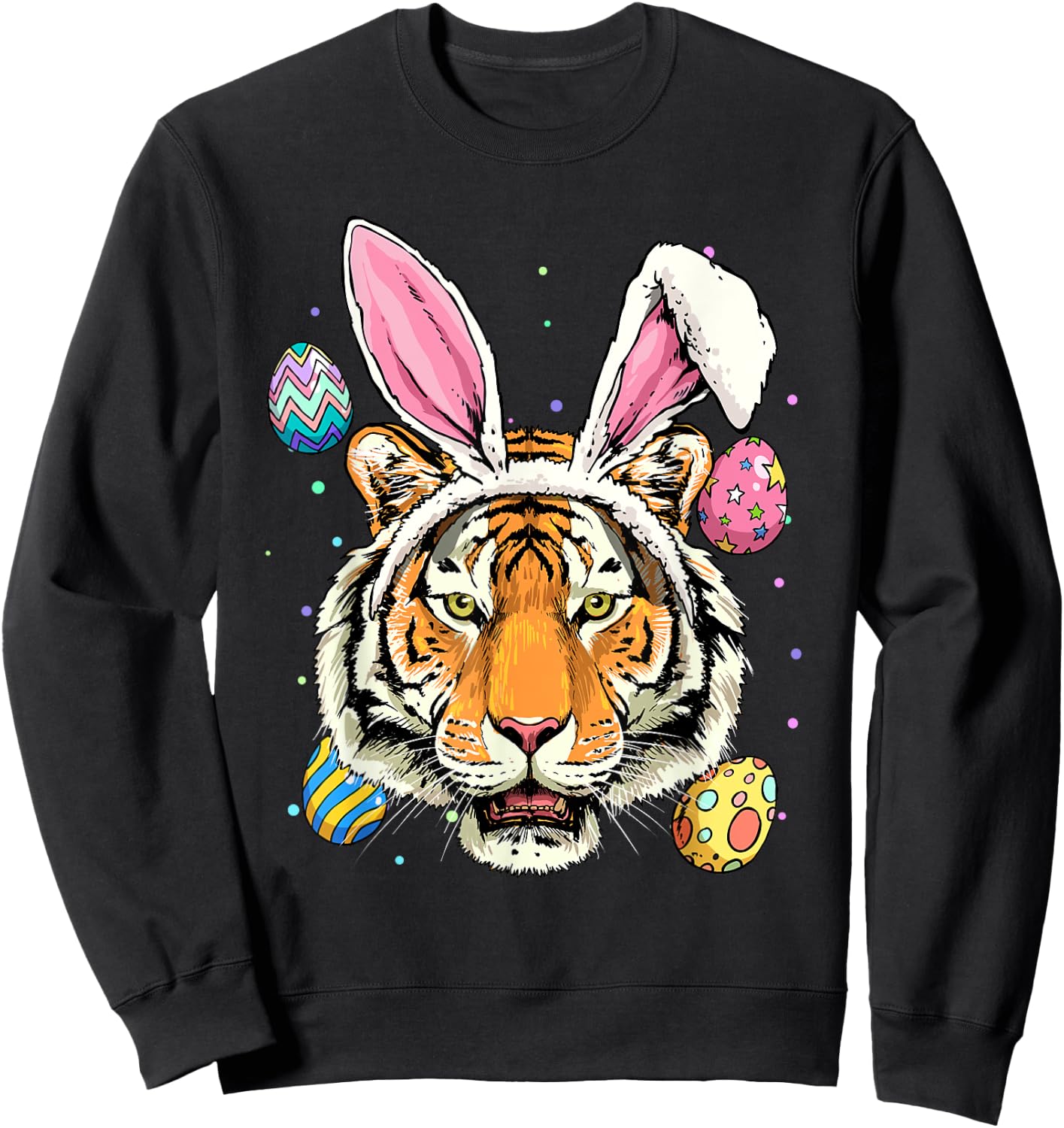 Easter Bunny Tiger Shirt Easter Egg Animal Face Tiger Lover Sweatshirt - Sweatshirt | Black