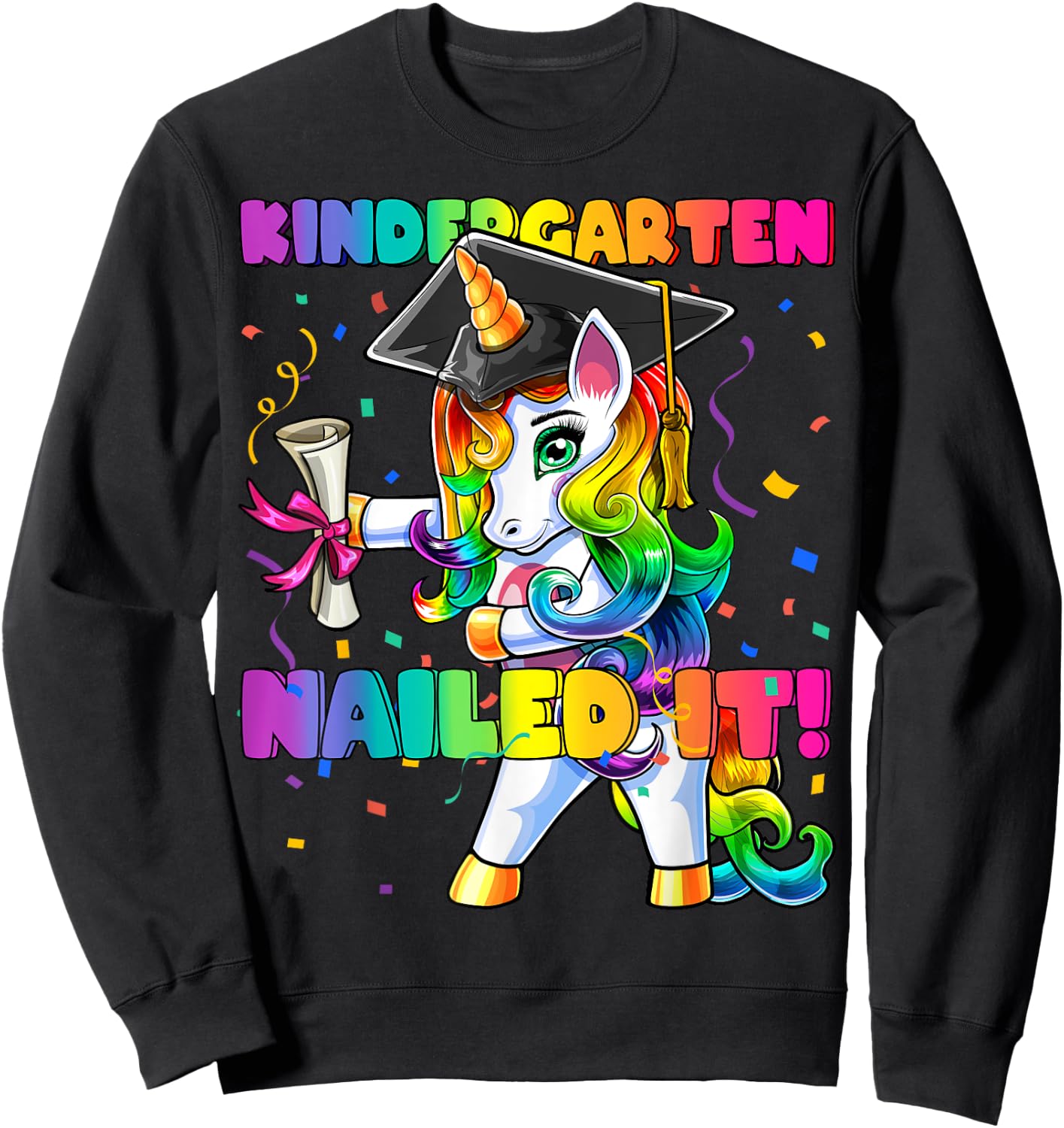 Flossing Unicorn Kindergarten Graduation Cap Gift Girls Sweatshirt - Sweatshirt | Black