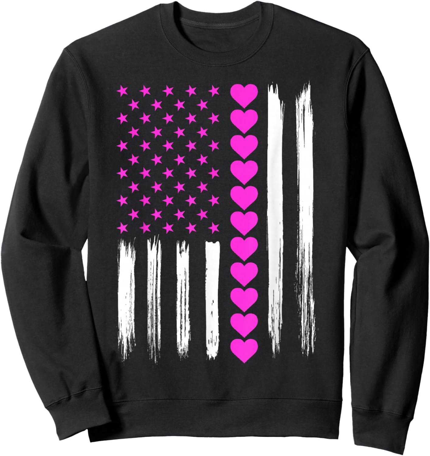 Valentines Love Pink Hearts US American Flag Patriotic Lover Sweatshirt - Sweatshirt | Black