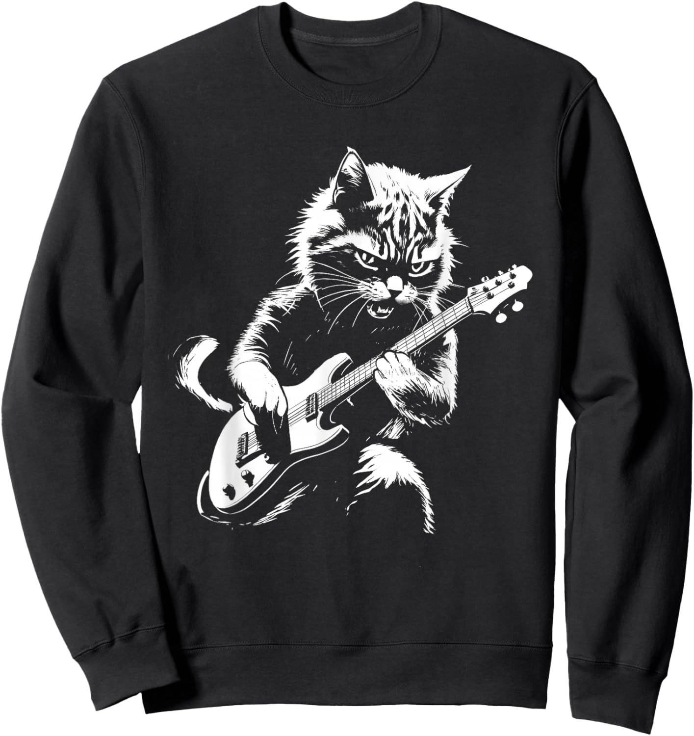 Cat Playing Electric Guitar - Cat Lover Kitten Owner Kitty Sweatshirt - Sweatshirt | Black