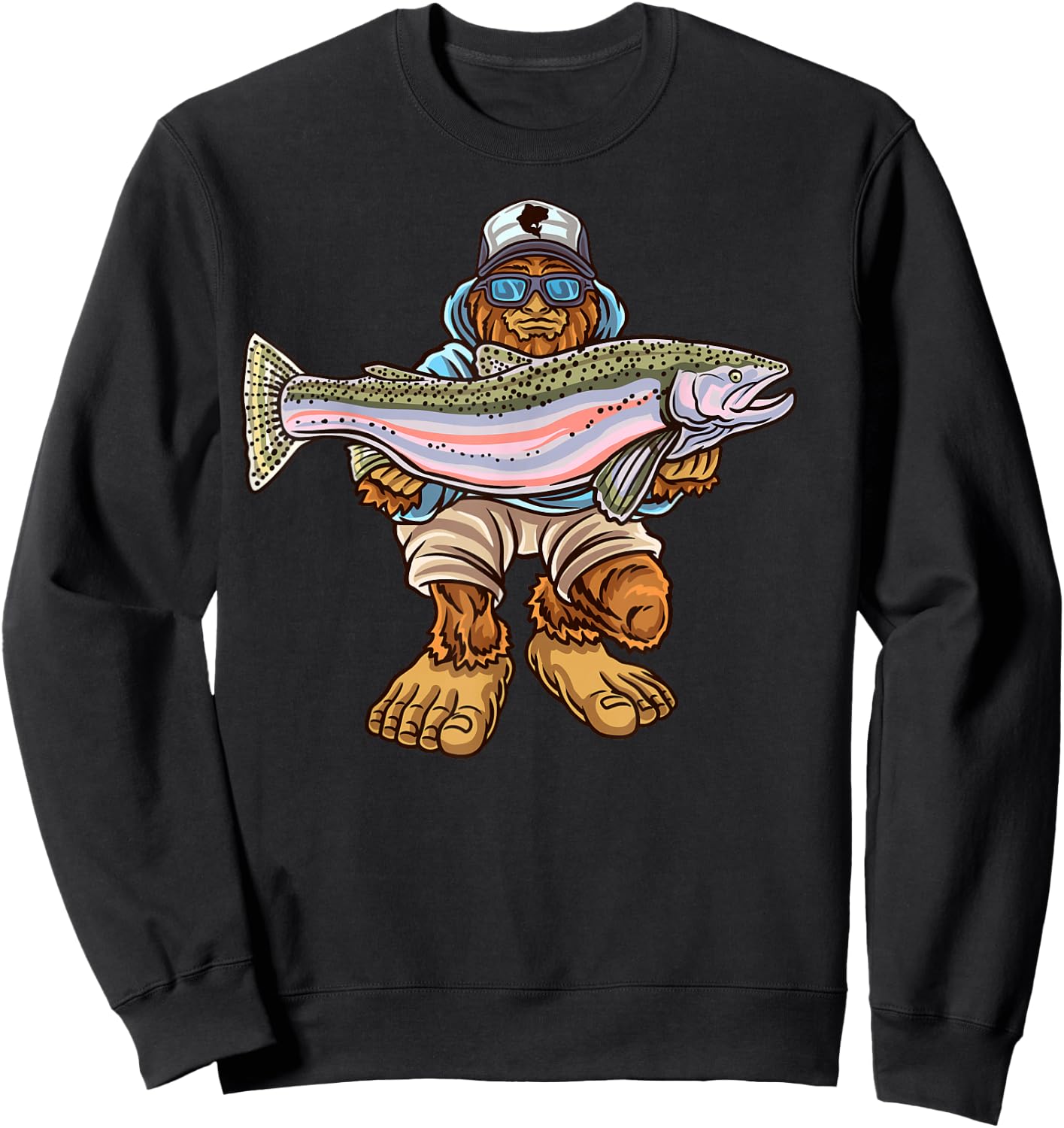 Steelhead Fishing Bigfoot Trout River Fisherman Sweatshirt - Sweatshirt | Black