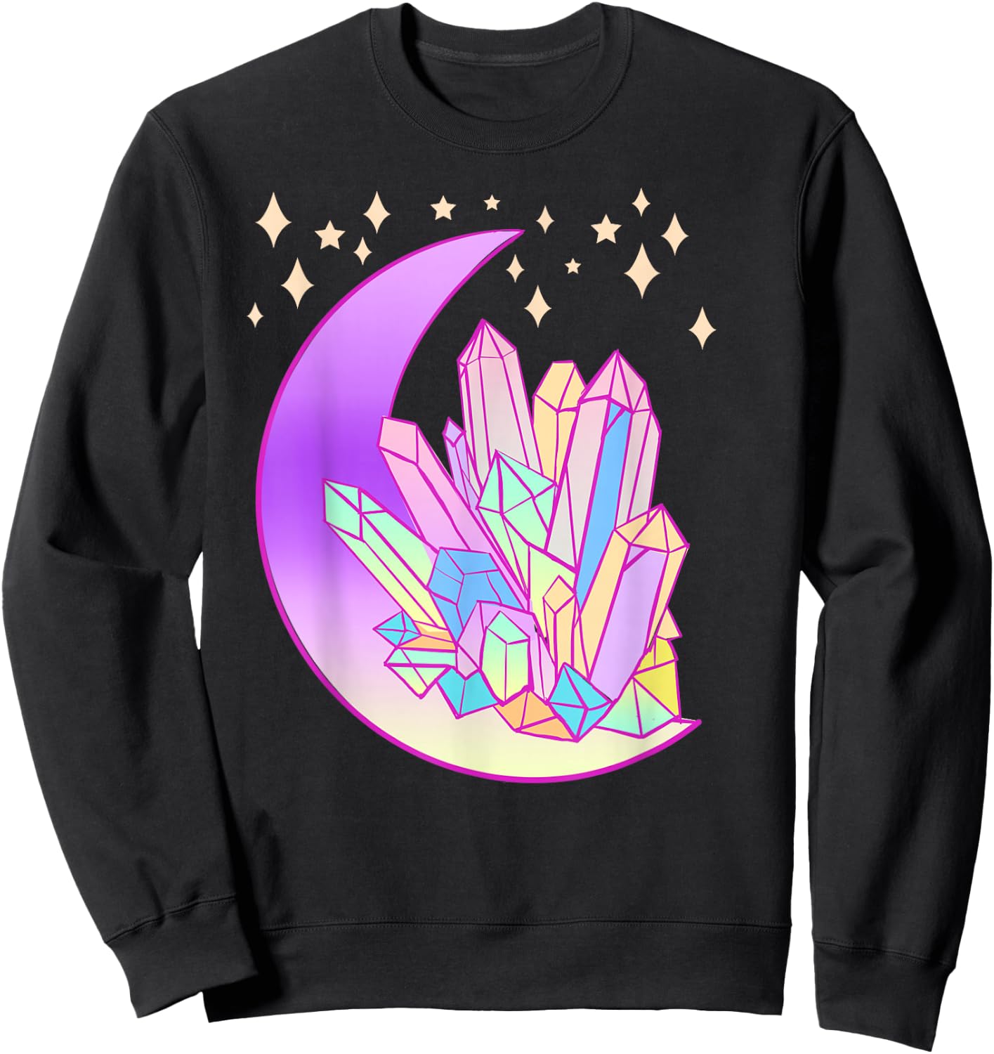 Pastel Goth Crystal Cluster Glowing Moon Kawaii Witch Sweatshirt - Sweatshirt | Black