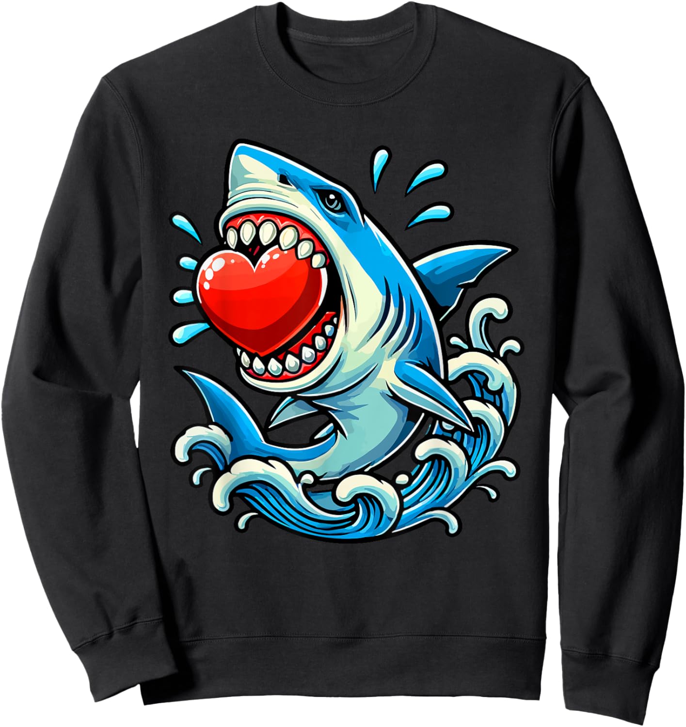 Shark Holding Hearts Valentine's Day Kids Family Group Sweatshirt - Sweatshirt | Black