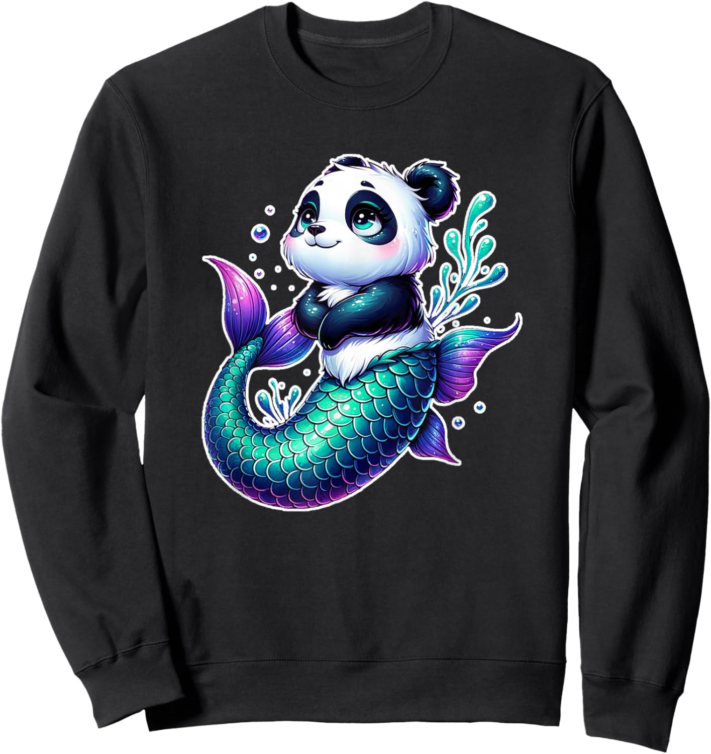 Mermaid Panda For Girl Who Love Panda Bear Mermaids Magical Sweatshirt - Sweatshirt | Black