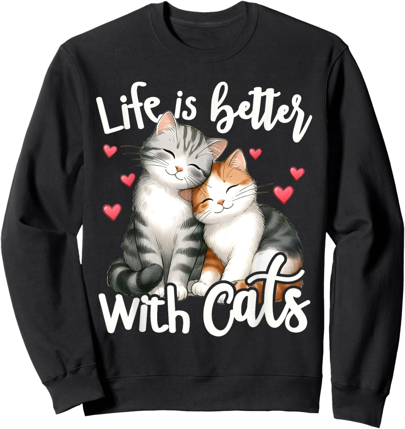 Cute Cat Life is Better with Cats Valentine’s Cat Lover Kids Sweatshirt - Sweatshirt | Black
