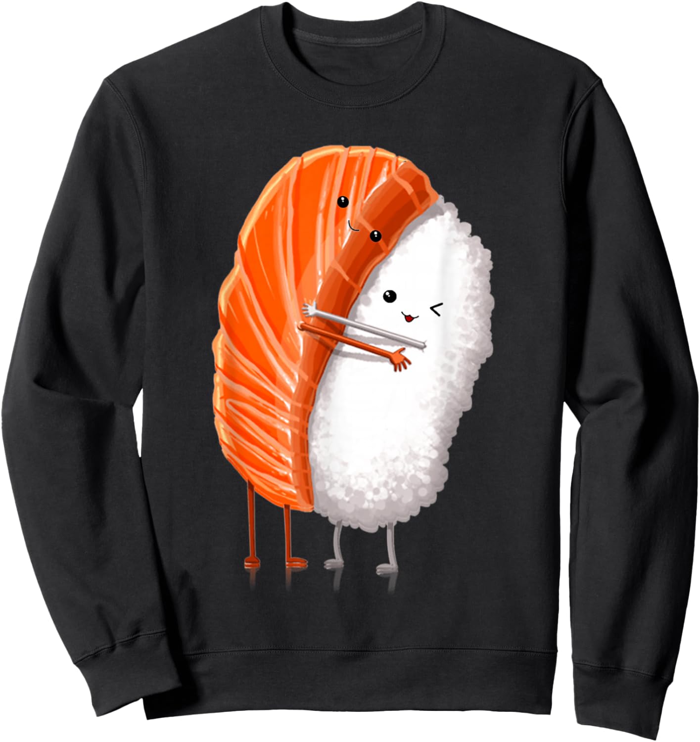 Funny Sushi Hugging Salmon Cute Japanese Sushi Kawaii Food Sweatshirt - Sweatshirt | Black