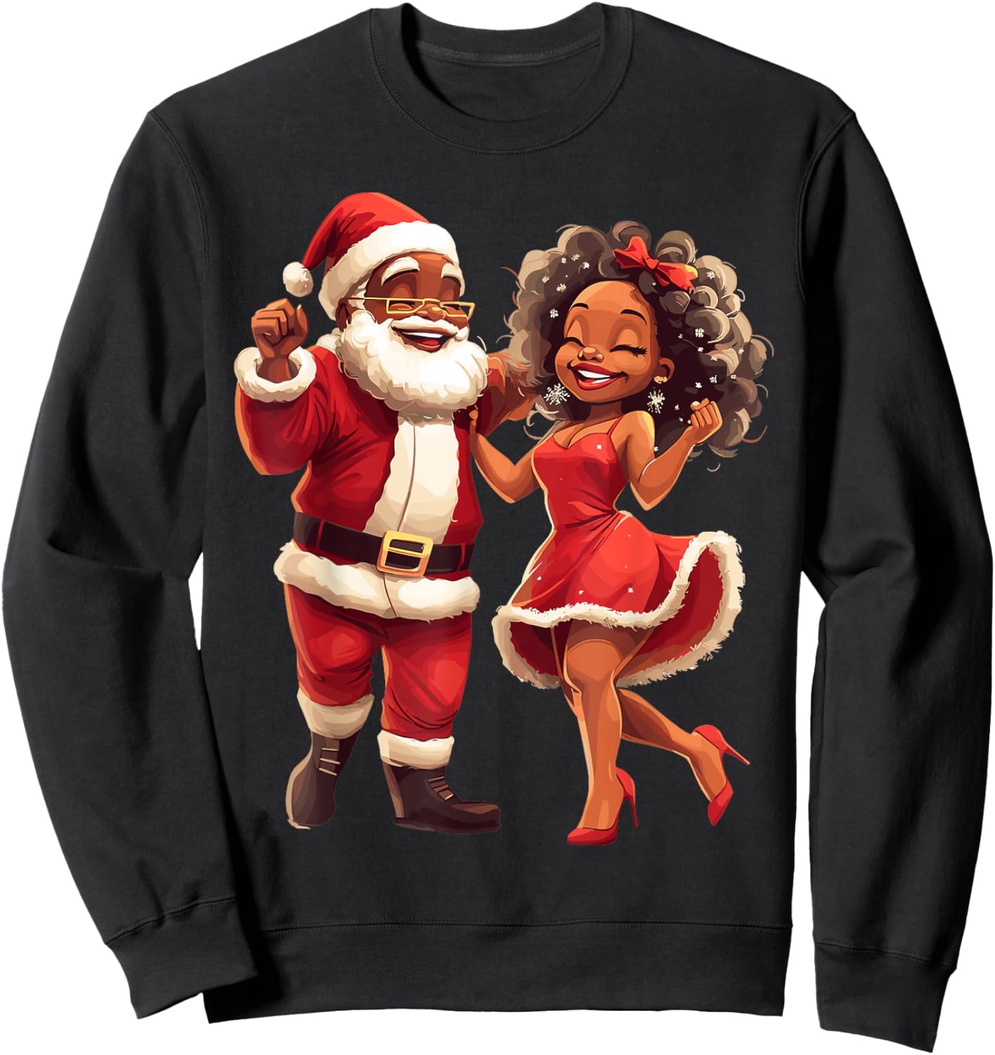 African Santa Mrs Claus Dancing African American Christmas Sweatshirt - Sweatshirt | Black