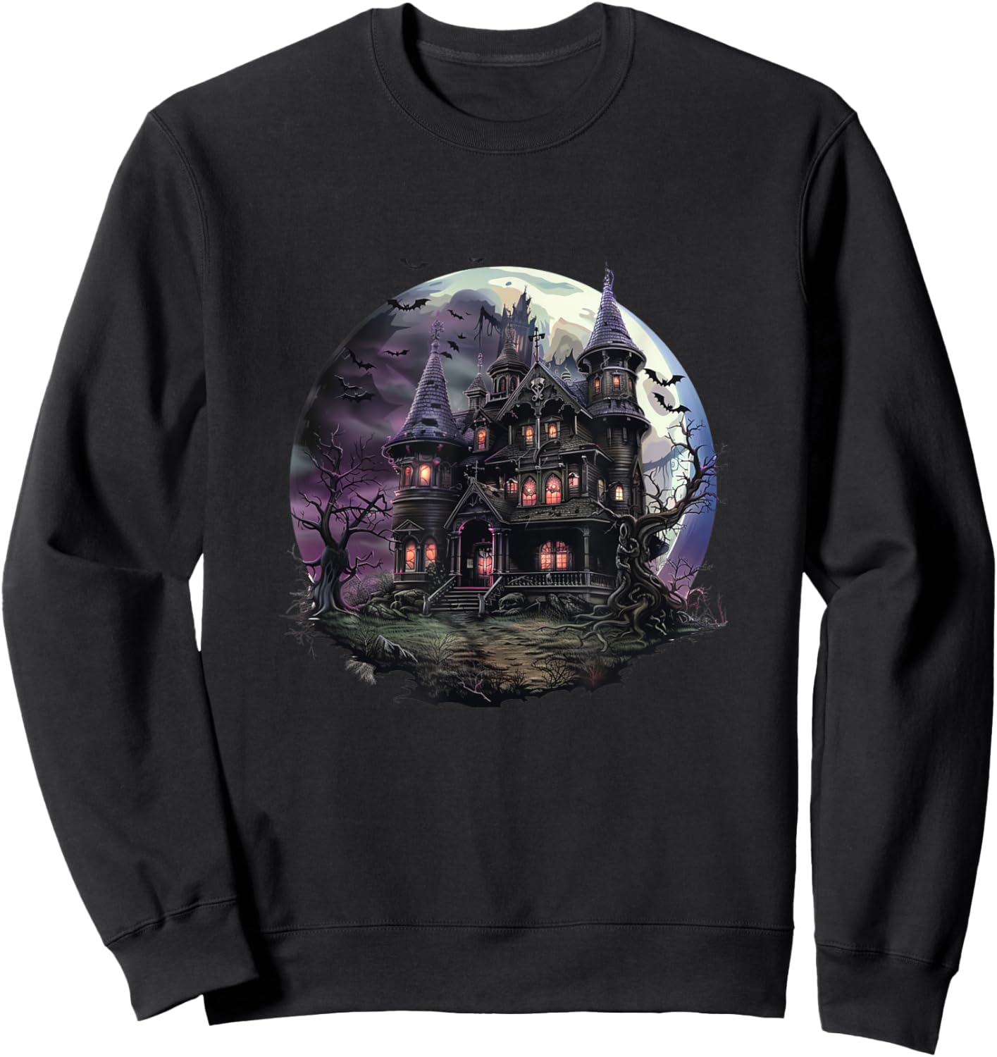 Gothic Haunted House - Spooky Halloween Mansion Design Sweatshirt - Sweatshirt | Black