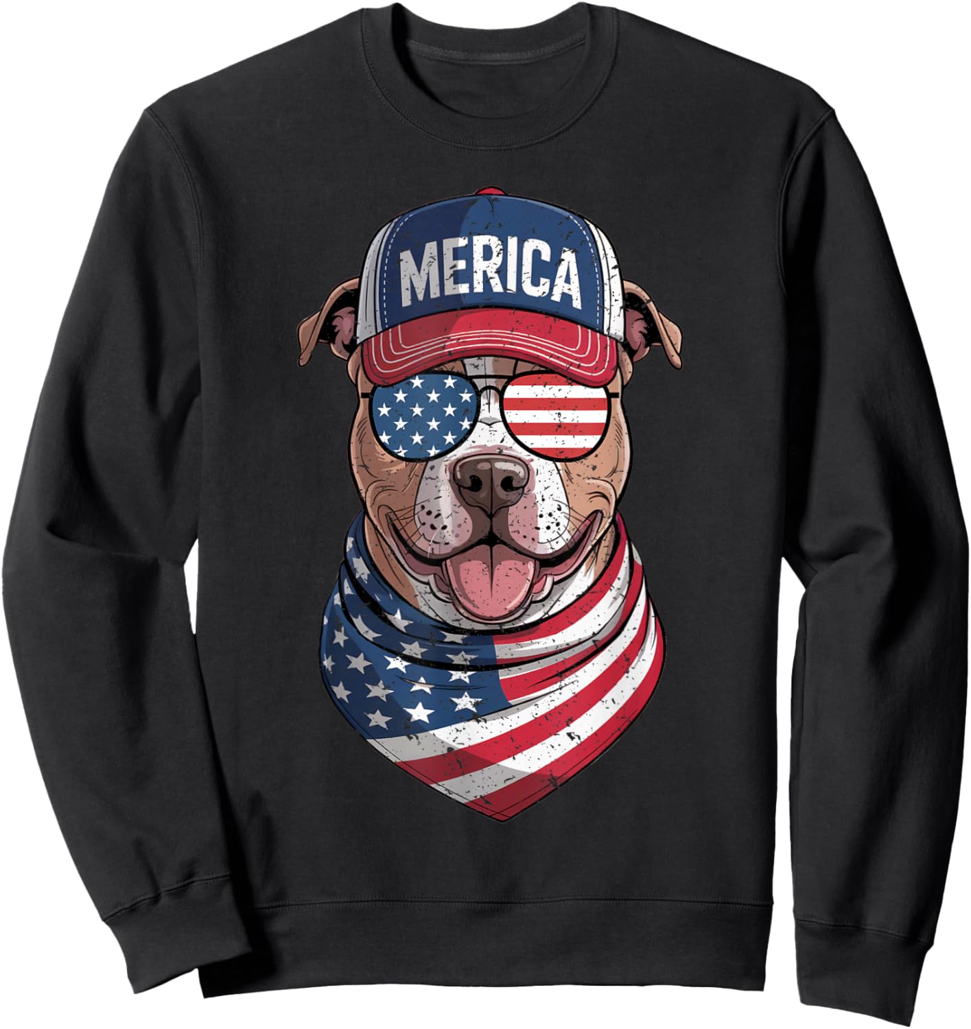 Pit Bull 4th of July US American Flag Pittie Dog Patriotic Men Women Kids Sweatshirt - Sweatshirt | Black