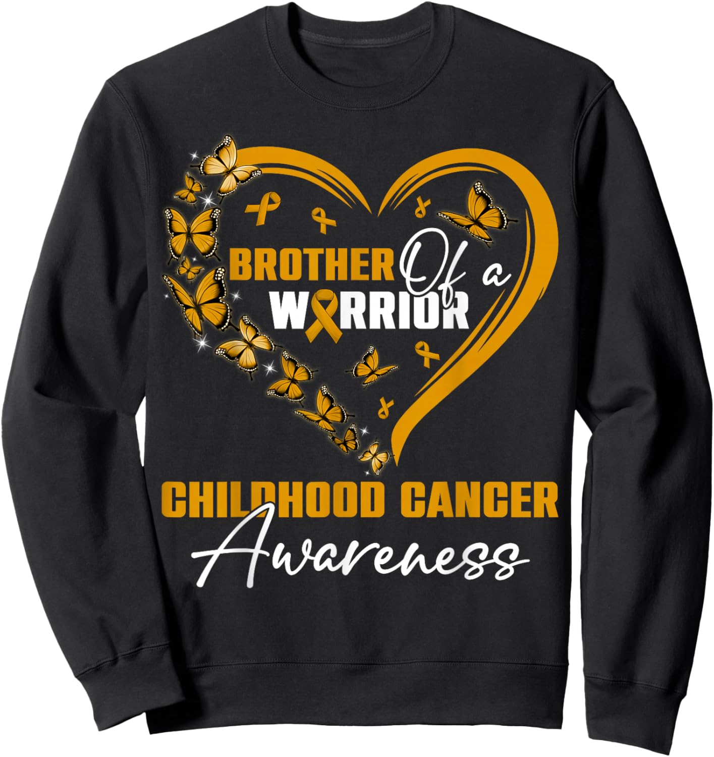 Brother Of A Warrior Childhood Cancer Awareness Day Gold Rib Sweatshirt - Sweatshirt | Black