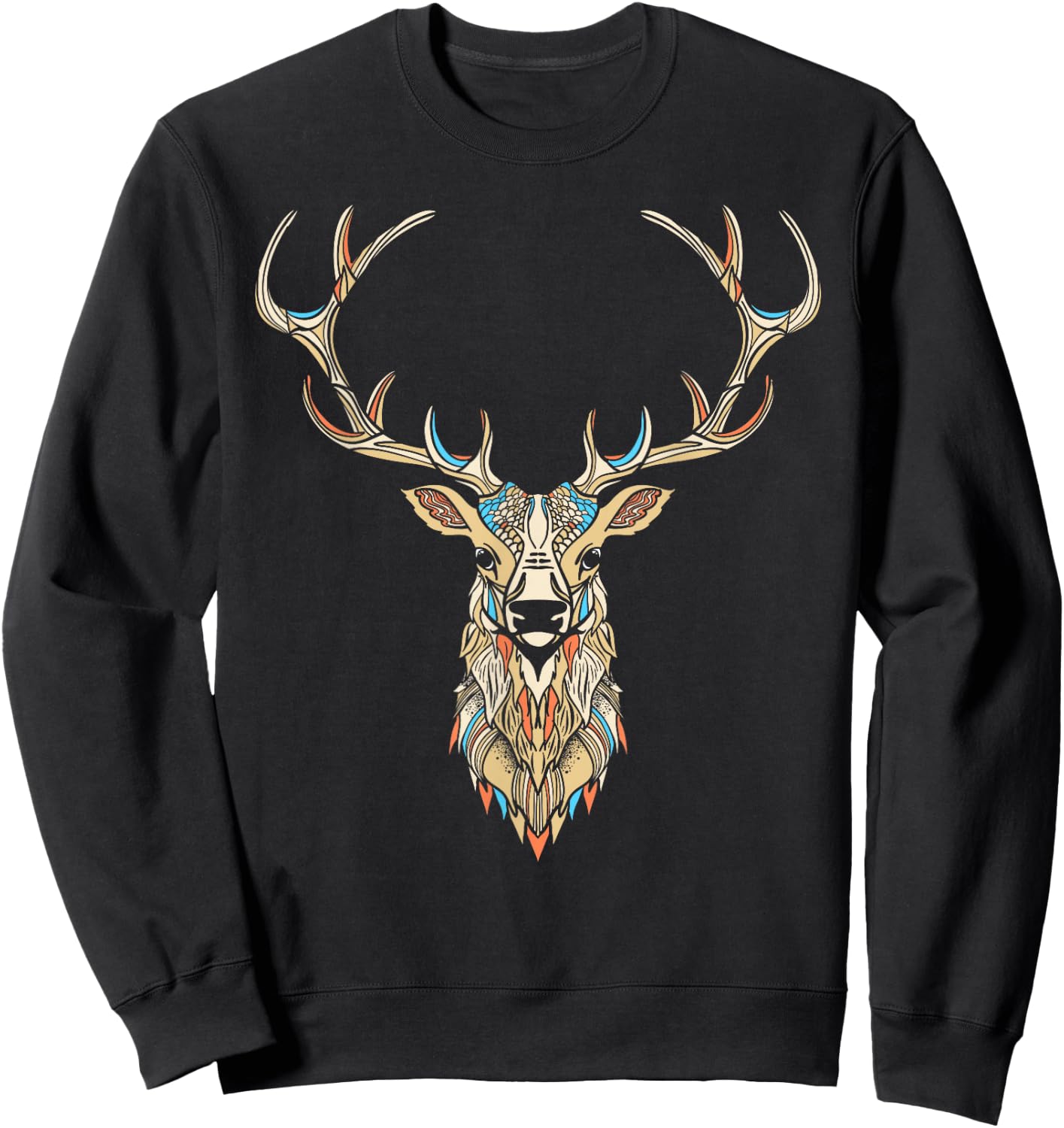 Elk Head/Face Artistic Illustration Graphic Sweatshirt - Sweatshirt | Black