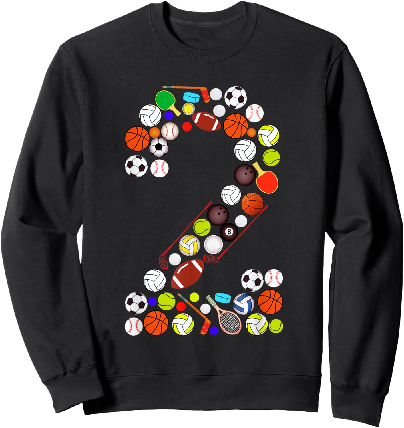 Kids 2nd Birthday Sports Big Number Two 2 Year Old Boy Sweatshirt - Sweatshirt | Black