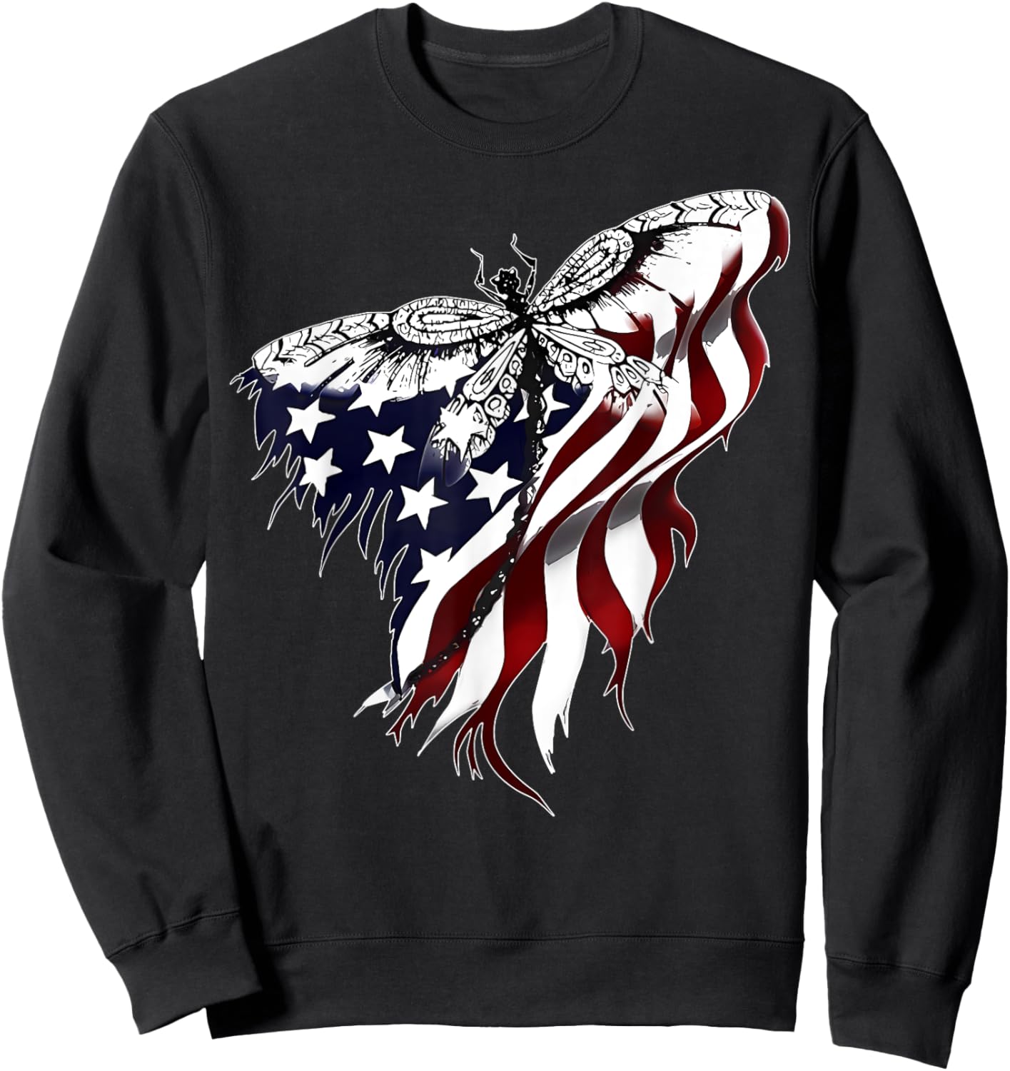 American Flag Dragonfly Patriotic 4th of July Red White Blue Sweatshirt - Sweatshirt | Black