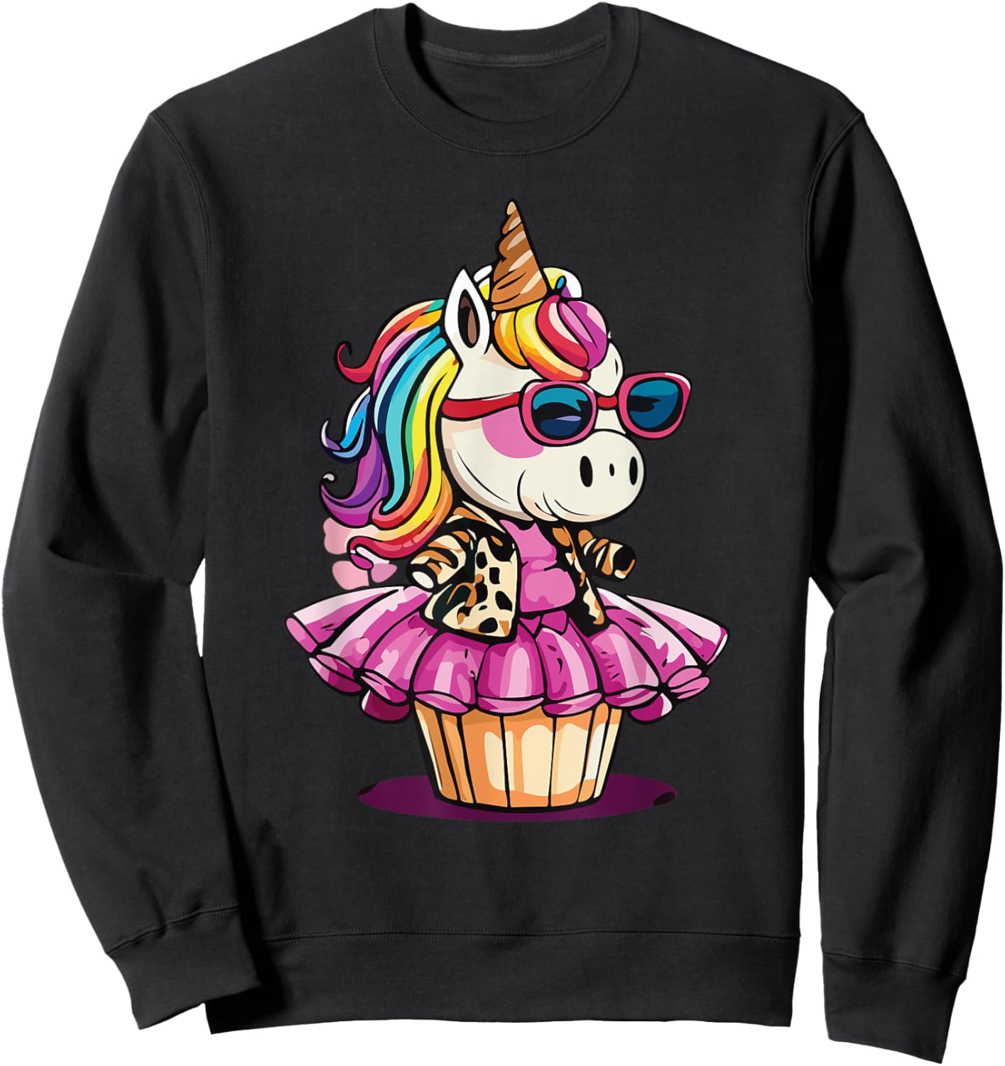Unicorn Cupcake Cute Leopard Print Rainbow Unicorn Party , Small Sweatshirt - Sweatshirt | Black