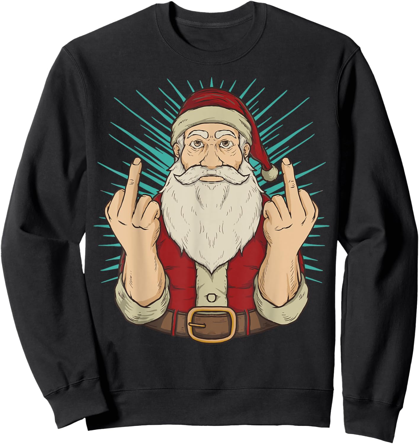 Flip Off Santa Claus Naughty Middle Finger Christmas X-Mas Sweatshirt - Sweatshirt | Black