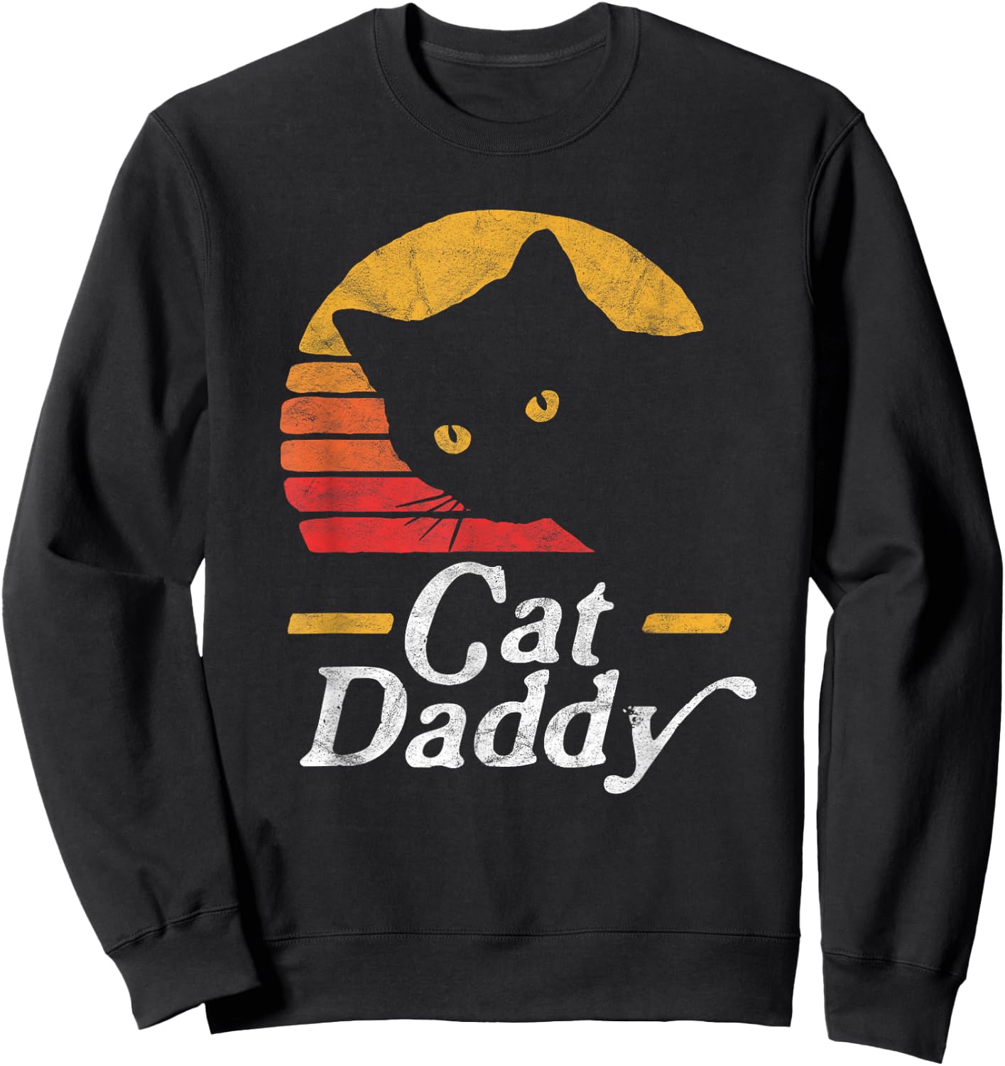 Cat Daddy Vintage Eighties Style Cat Retro Distressed Sweatshirt - Sweatshirt | Black