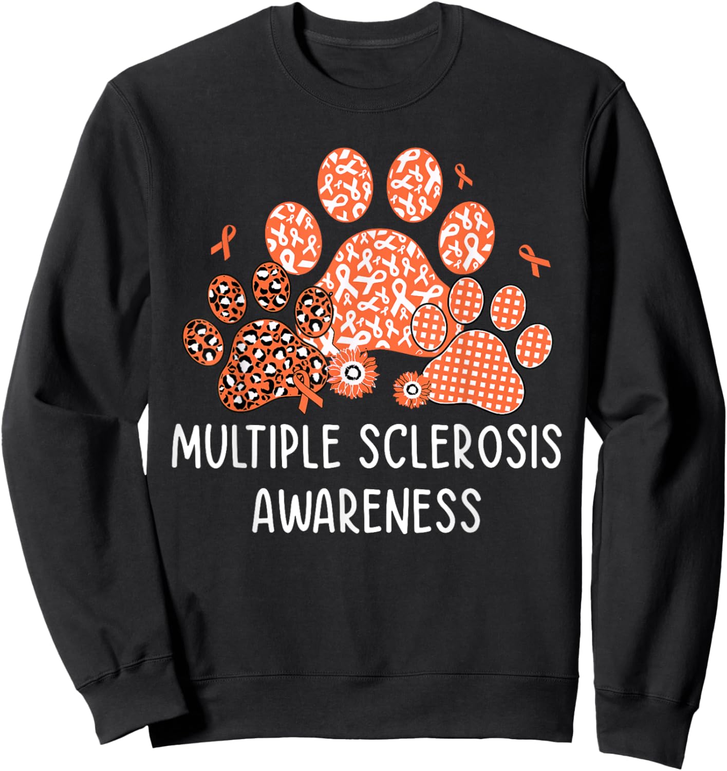 Dog Cat Paw Multiple Sclerosis Awareness Men Women Kids Sweatshirt - Sweatshirt | Black