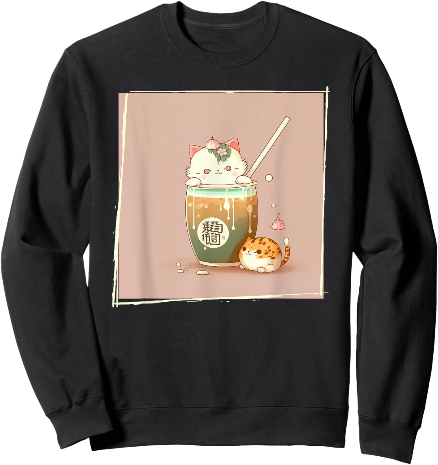 Boba Tea Cat Kawaii Anime Japanese Kawaii Neko Graphic Men Women Kids Sweatshirt - Sweatshirt | Black