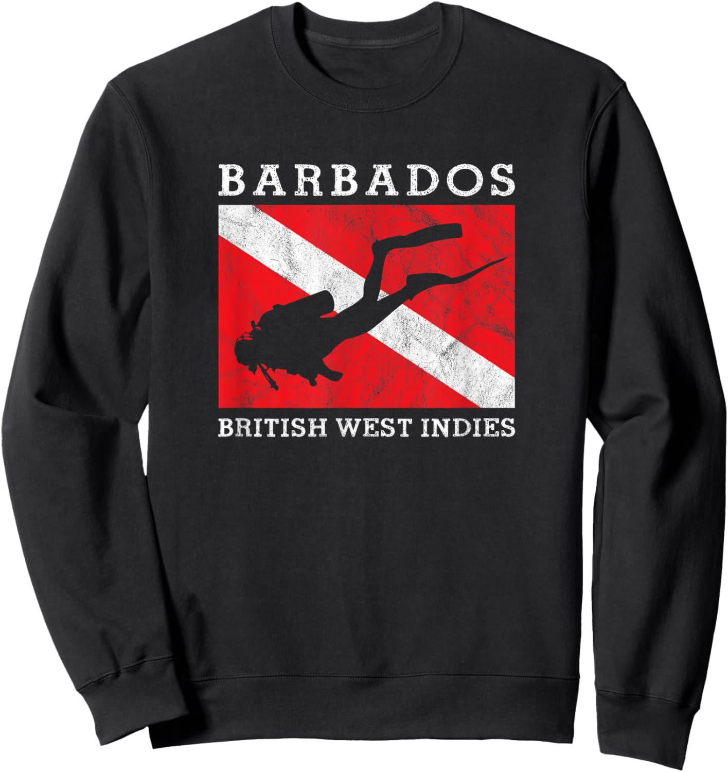 Vintage Dive Barbados Scuba Diver Flag Vacation Souvenir Sweatshirt - Sweatshirt | Black