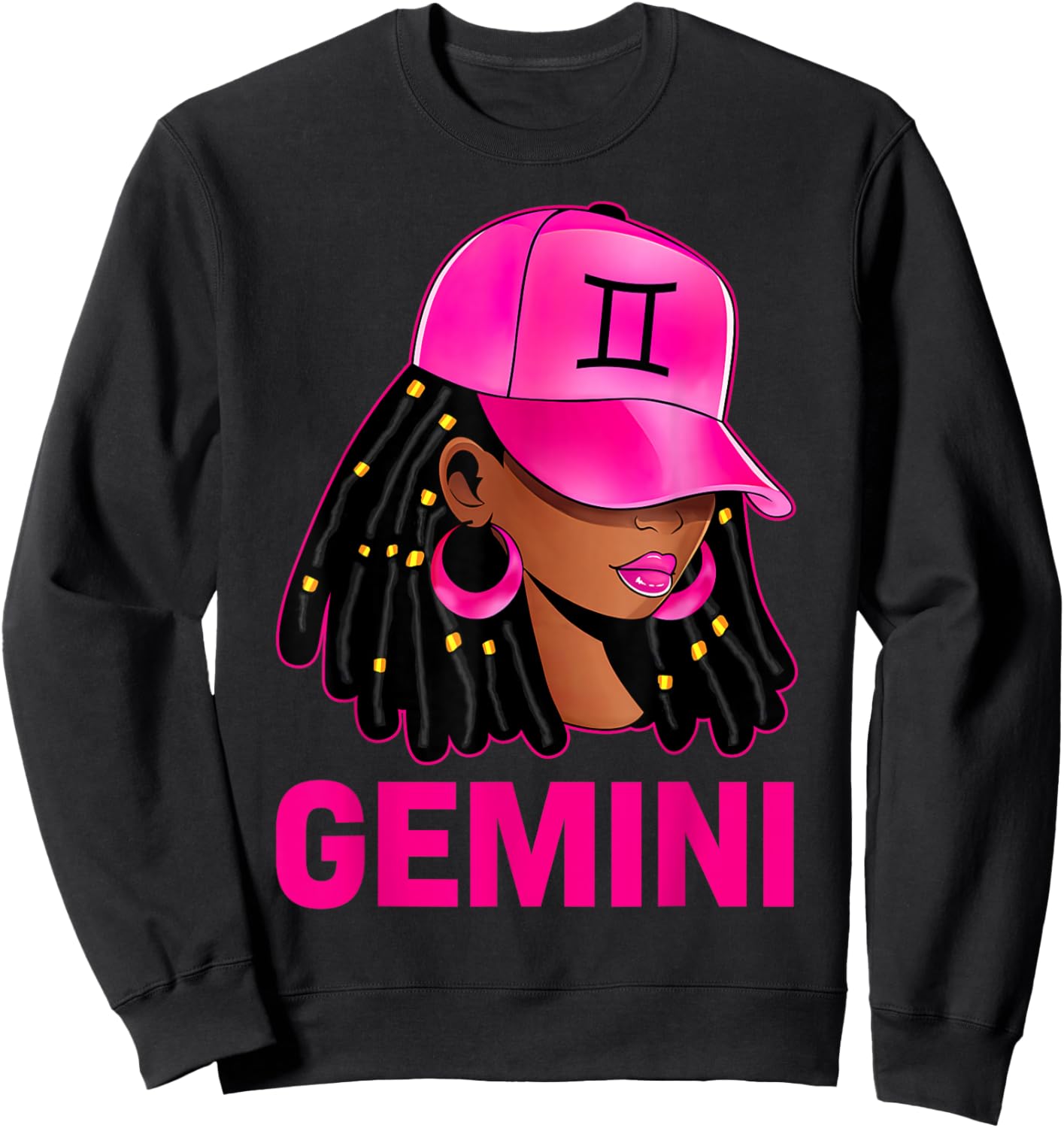 Gemini Queen Loc'd Hair Black Woman Cap Zodiac Sign Sweatshirt - Sweatshirt | Black