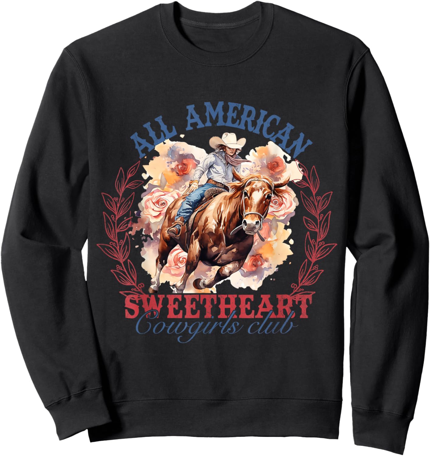 All Sweetheart American, Rodeo Cowgirl American Patriotic Sweatshirt - Sweatshirt | Black