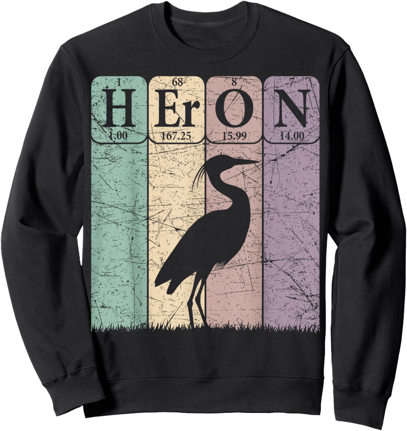 Heron Periodic Table Elements Birdwatching Ornithology Sweatshirt - Sweatshirt | Black