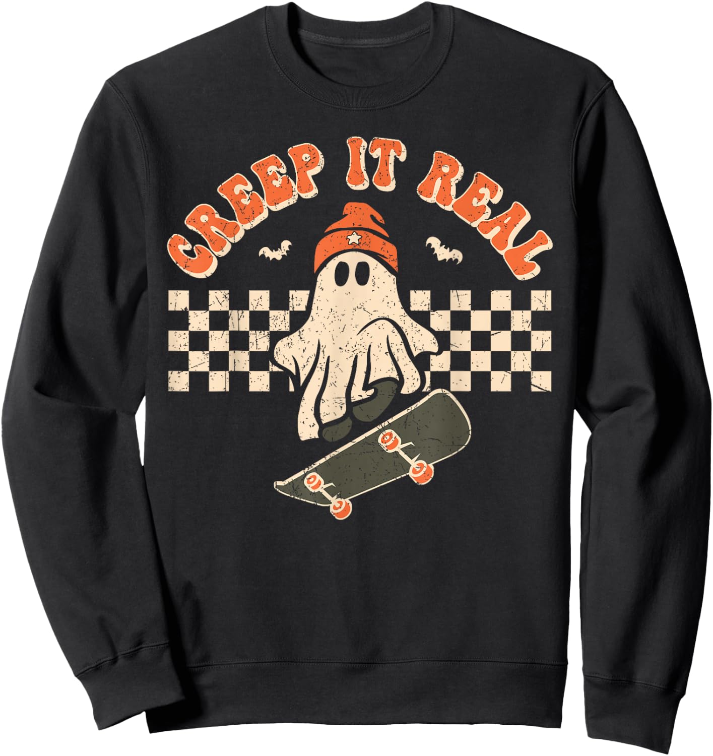 Retro Halloween Creep it Real Vintage Cute Ghost Halloween Sweatshirt - Sweatshirt | Black