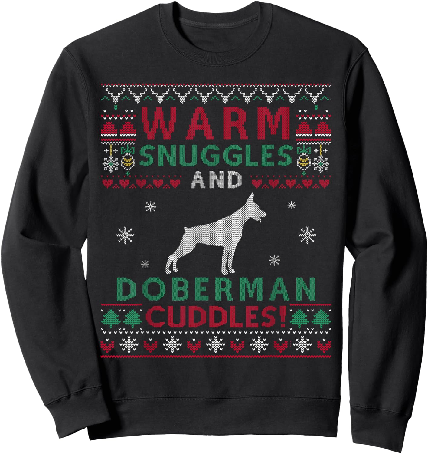 Doberman Christmas Dog Lover Gifts Christmas Doberman Dog Cuddles Pet Owners -Kids Ugly Christmas Sweatshirt - Sweatshirt | Black
