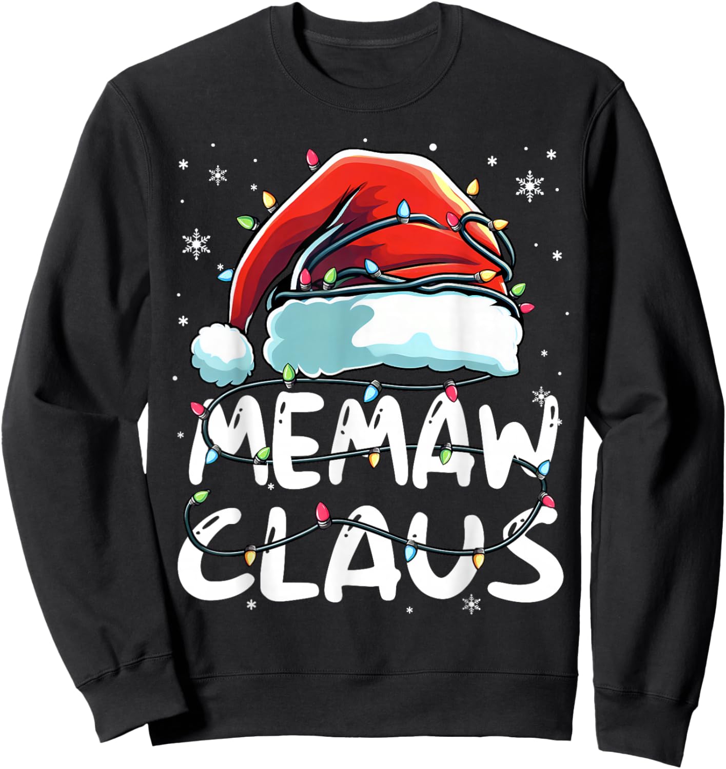 Memaw Claus Christmas Lights Matching Family Xmas Pajama Sweatshirt - Sweatshirt | Black