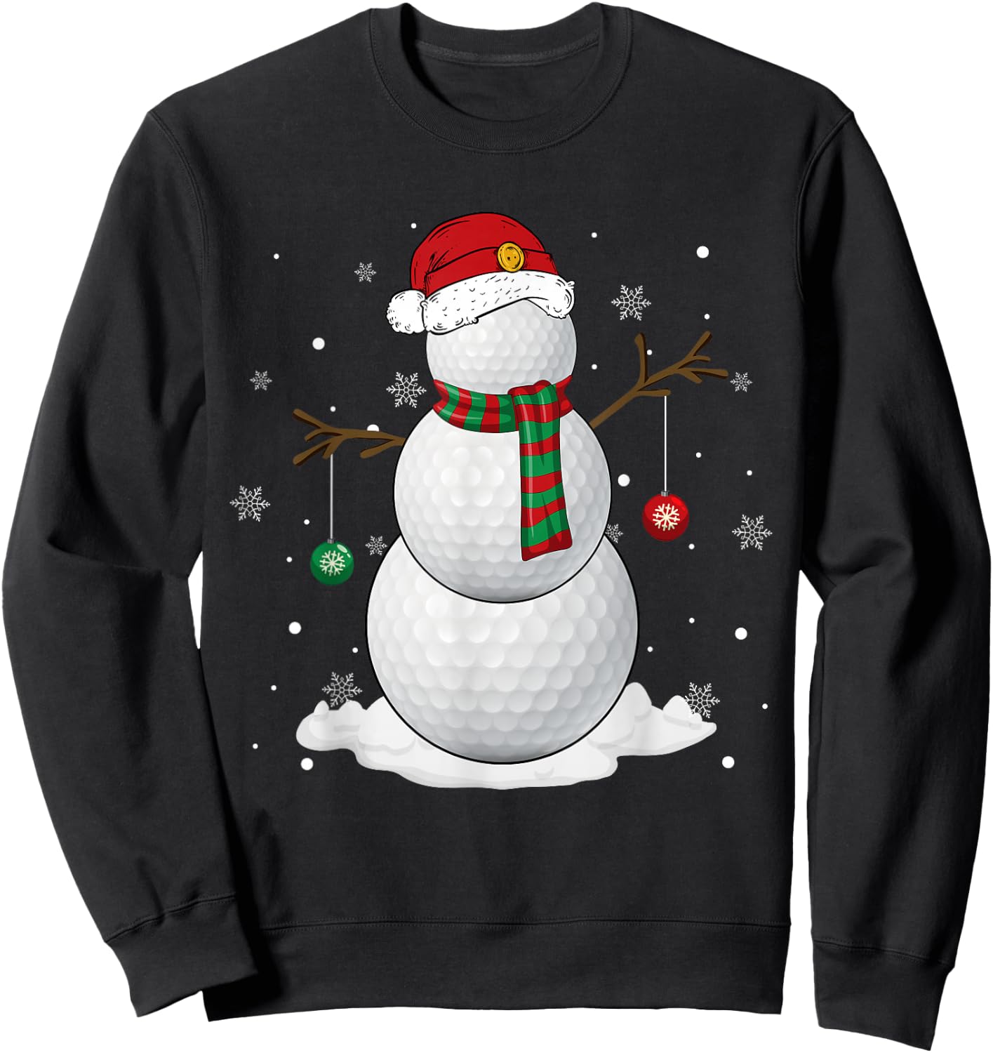 Golf Ball Snowman Santa Hat Christmas Pajama Xmas Holiday Sweatshirt - Sweatshirt | Black