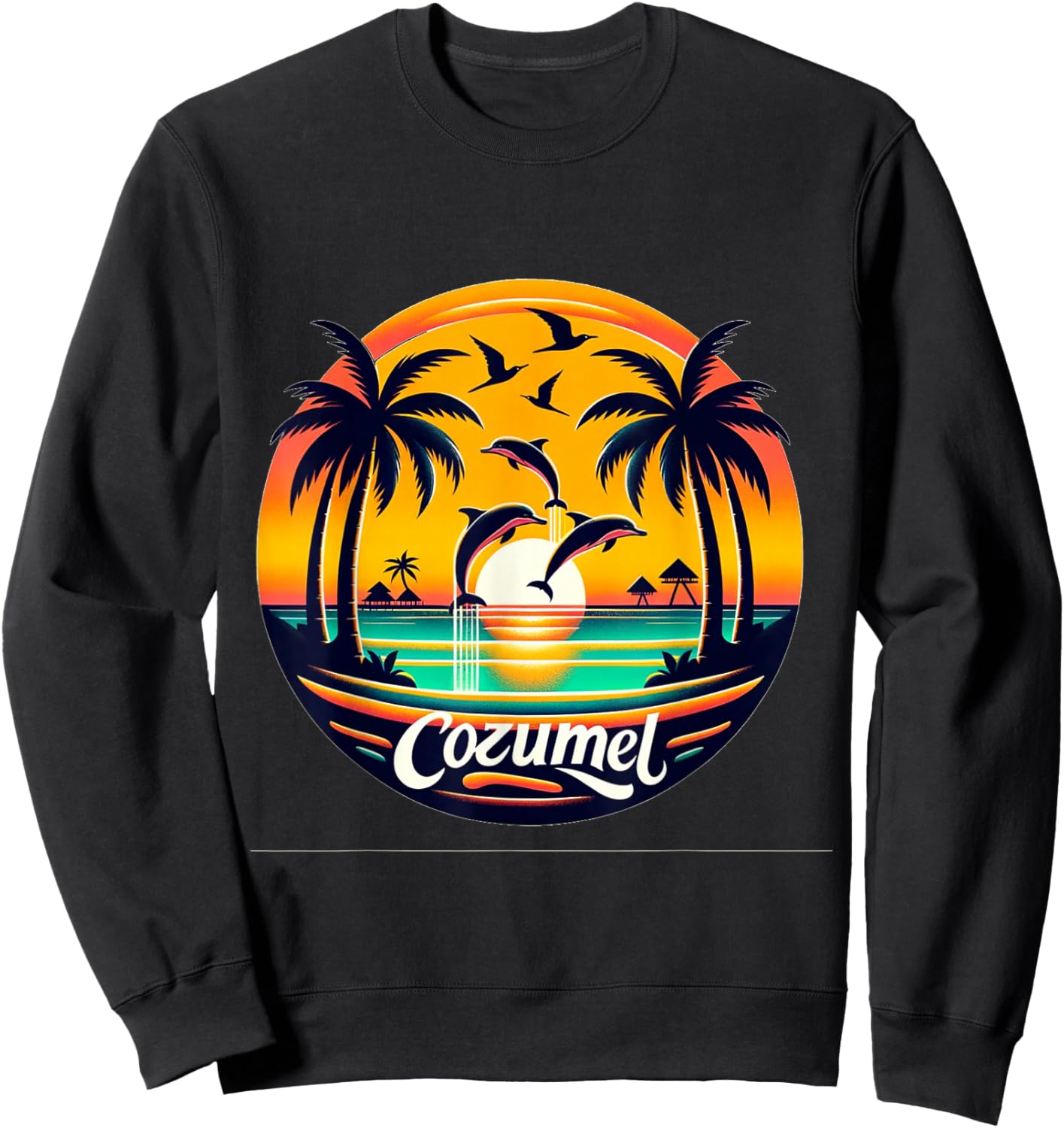 Cozumel Mexico with Dolphins and Sunset Sweatshirt - Sweatshirt | Black