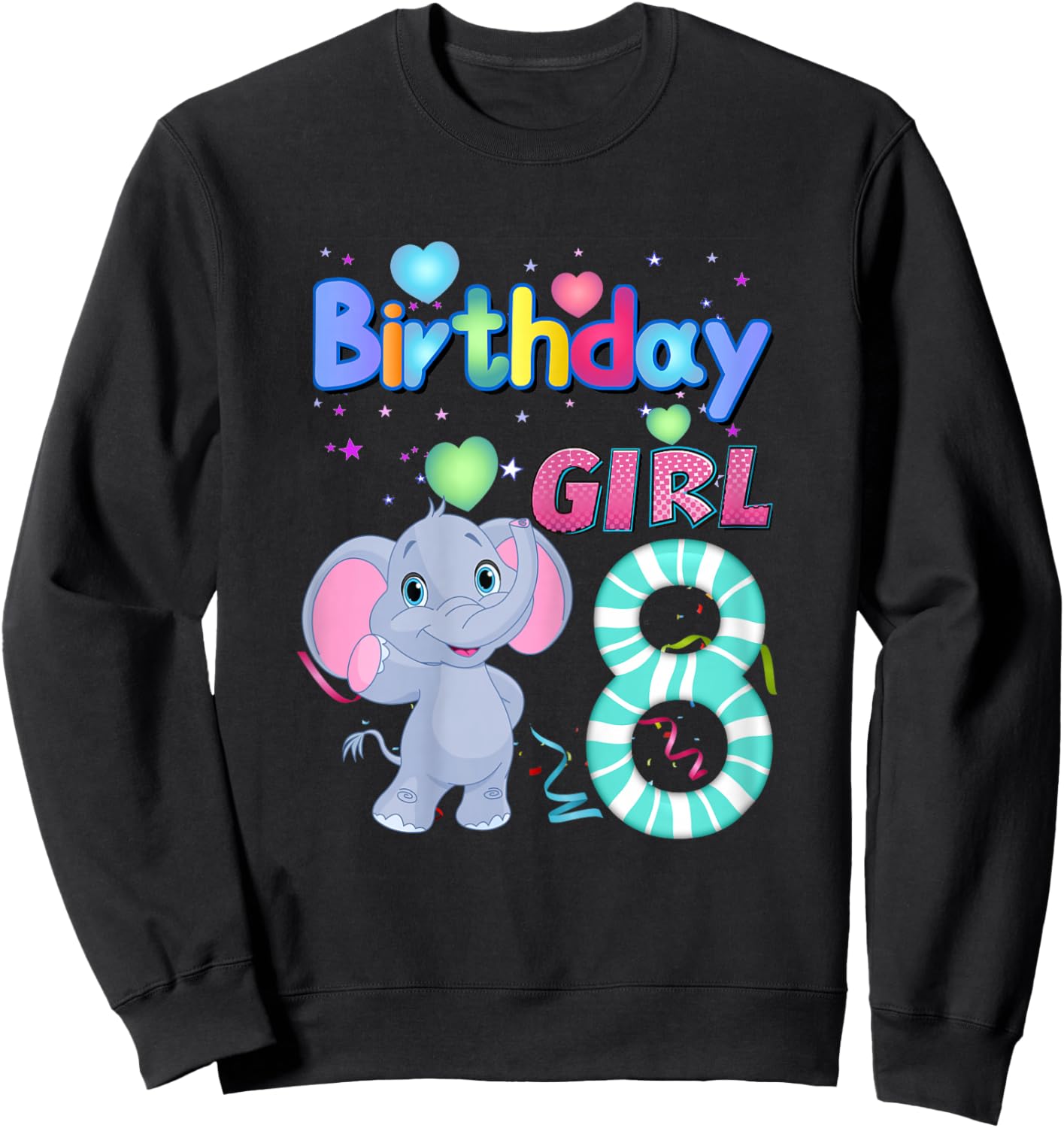 Elephant Birthday For Girl 8th Elephant Birthday 8 Year Old) Sweatshirt - Sweatshirt | Black