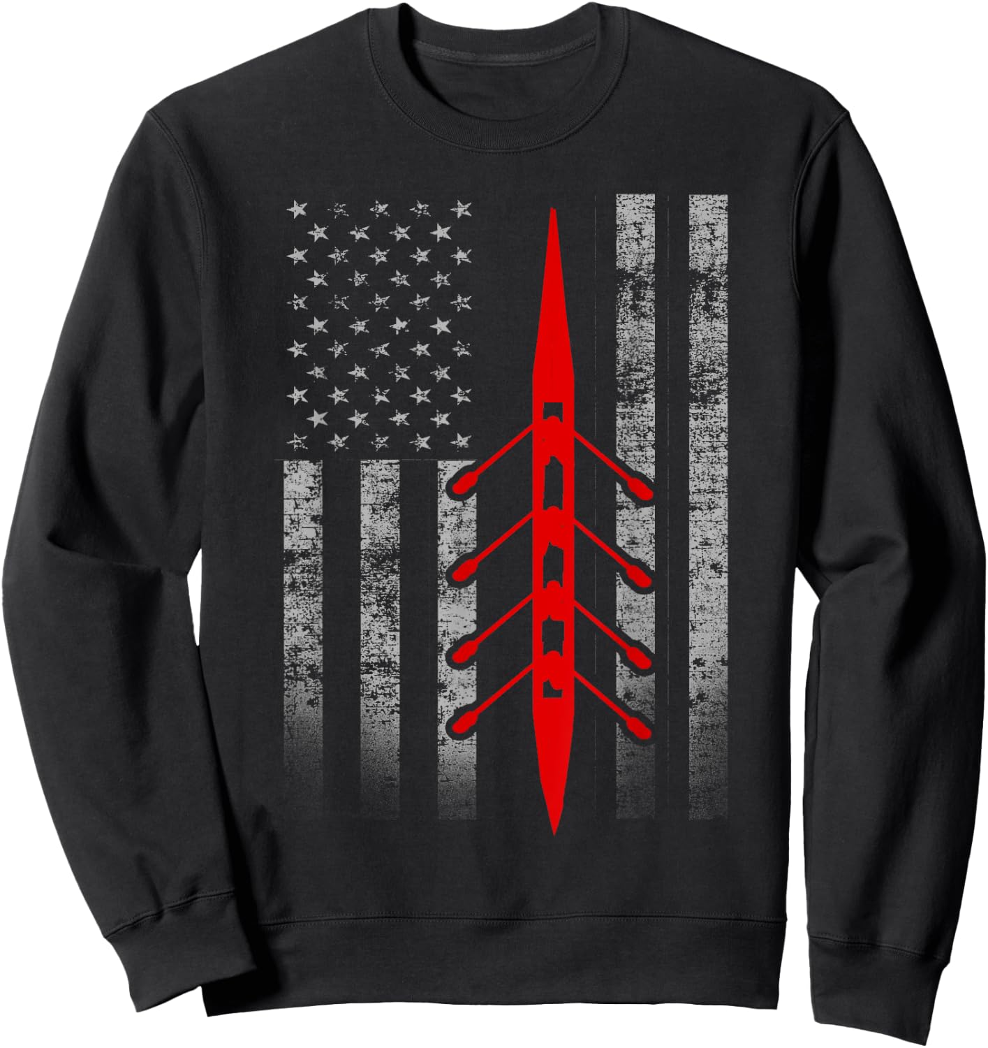 Cool Rowing Flag - Rowing Shell on American Flag Sweatshirt - Sweatshirt | Black