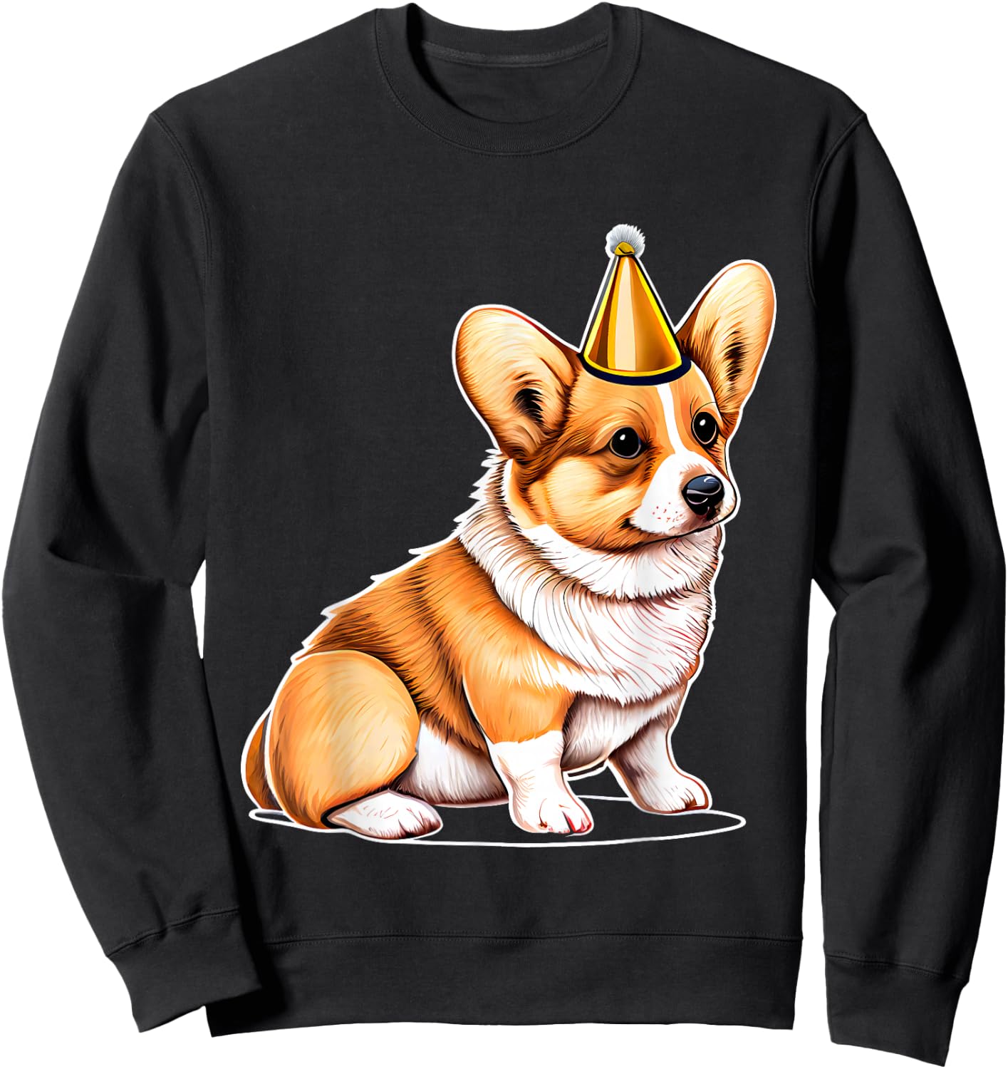 Adorable Corgi With Party Hat Birthday Sweatshirt - Sweatshirt | Black