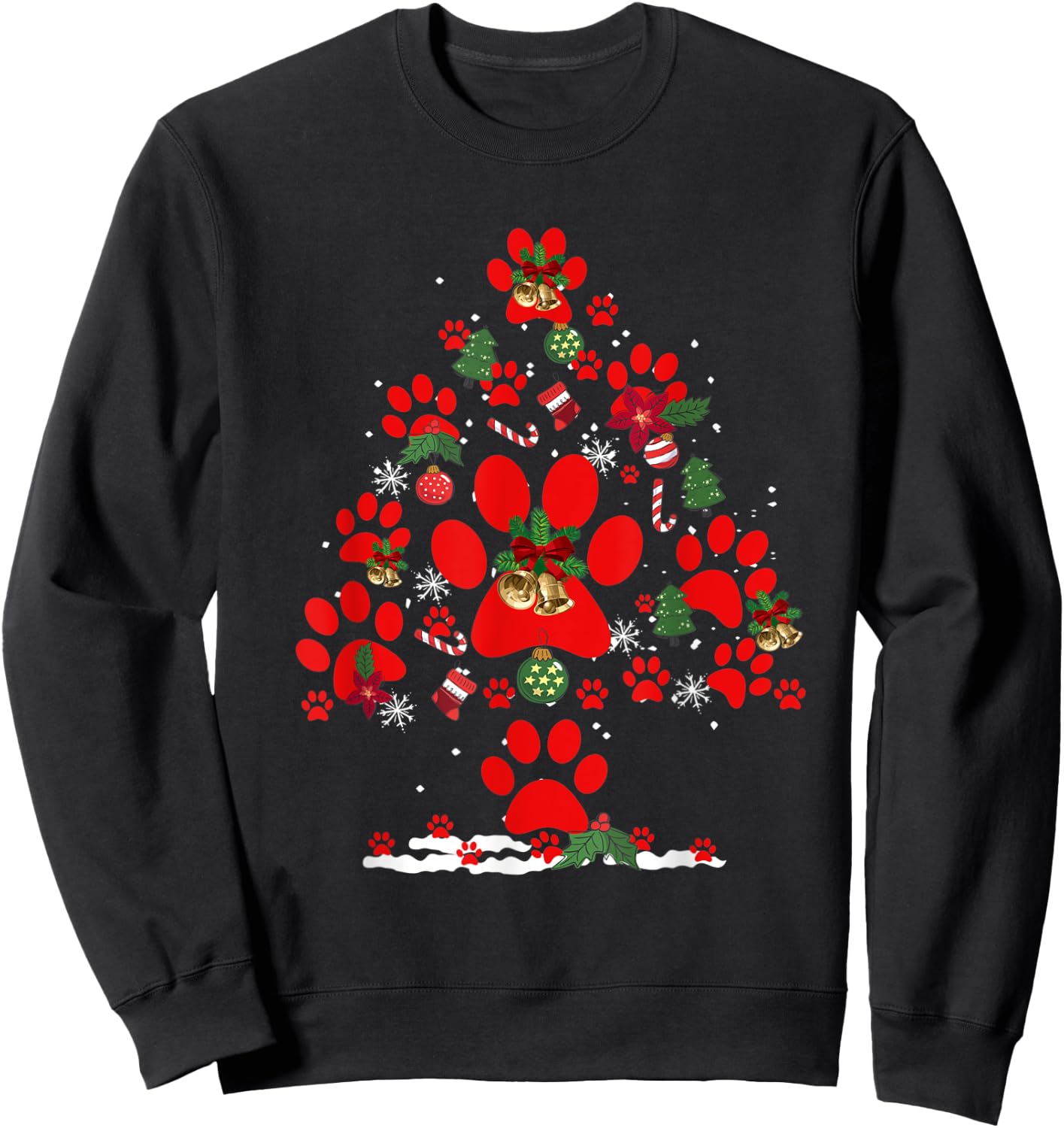 Paws Print Christmas Tree Dog Cat Women Kids Sweatshirt - Sweatshirt | Black