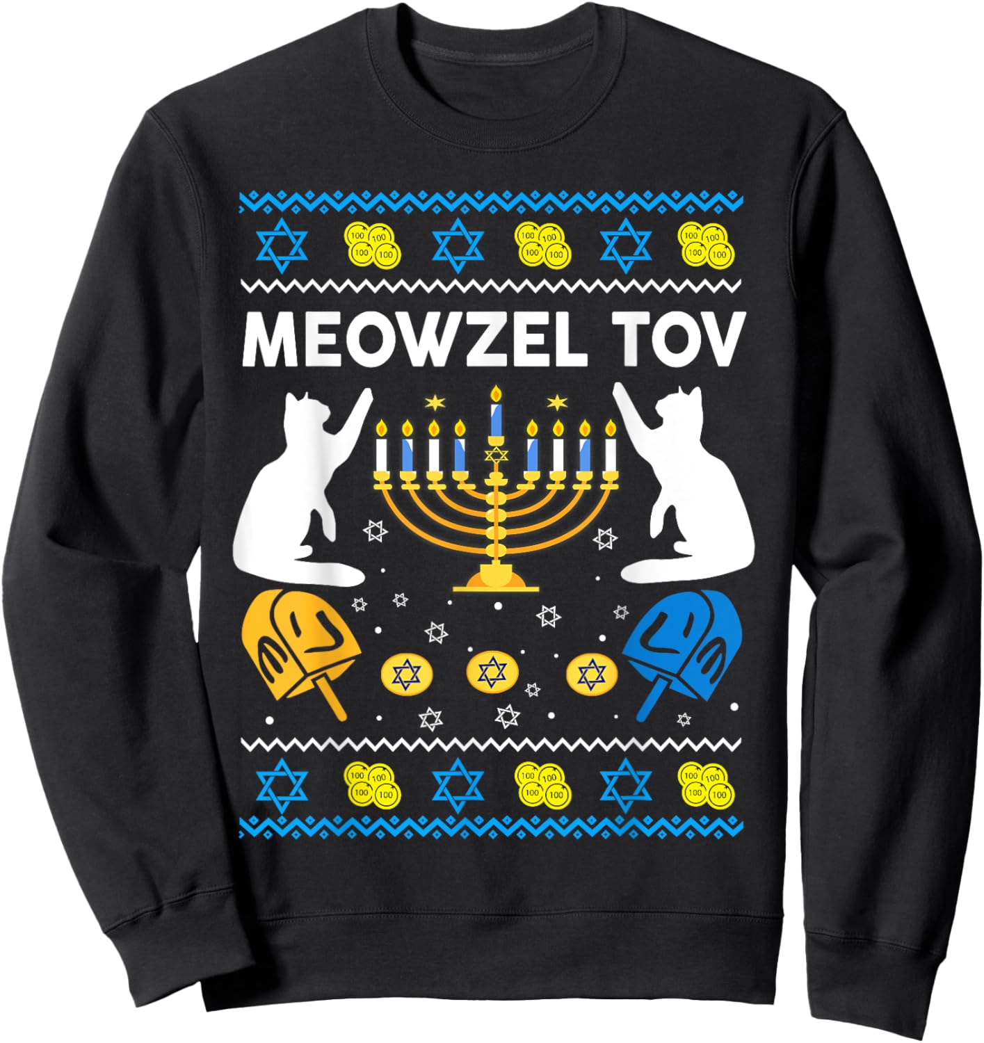 Jewish Cat Shirt Hanukkah Meowzel Tov Chanukah Girl Women Sweatshirt - Sweatshirt | Black