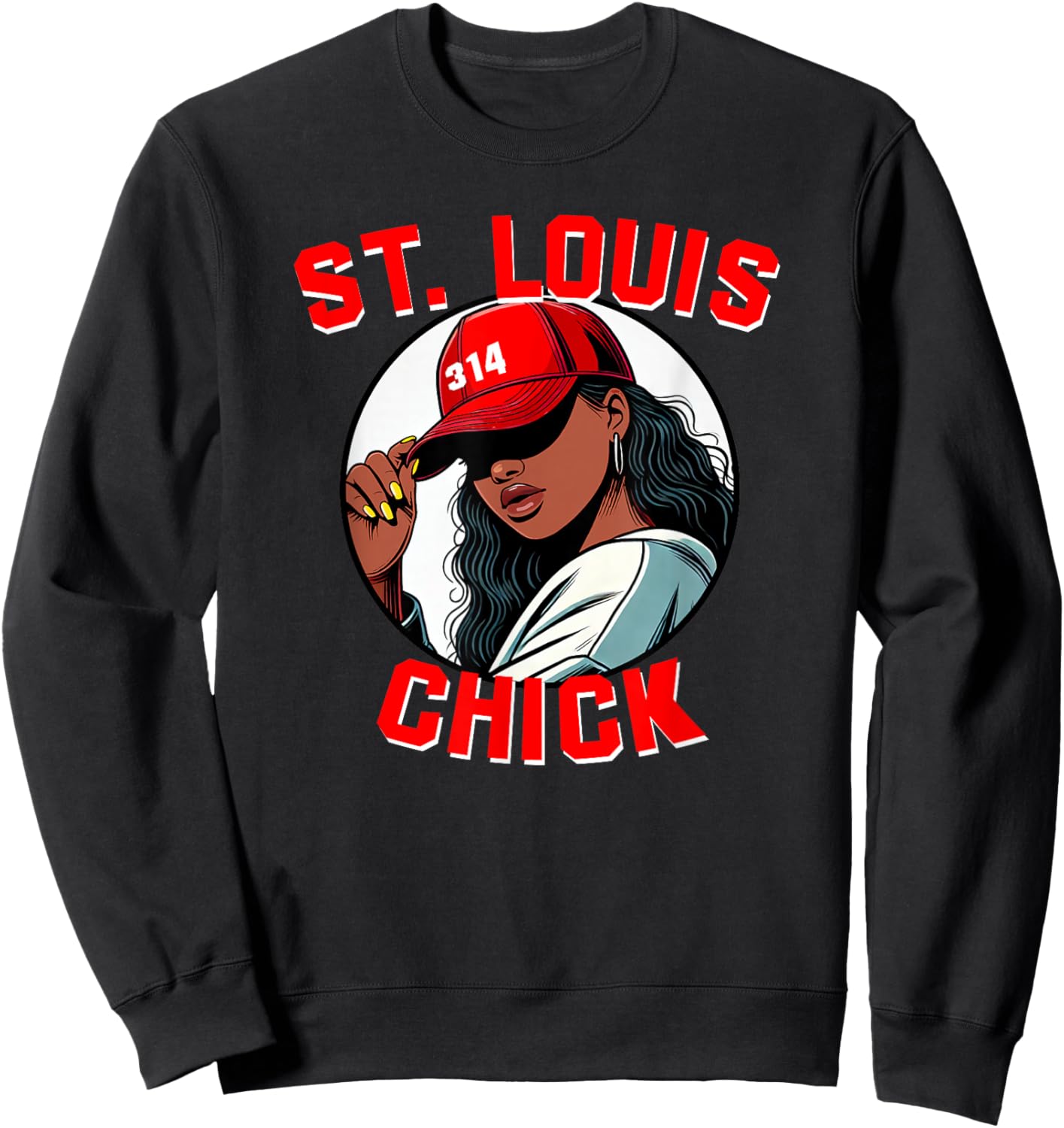 St. Louis Chick 314 Black Woman Red Hat Sweatshirt - Sweatshirt | Black