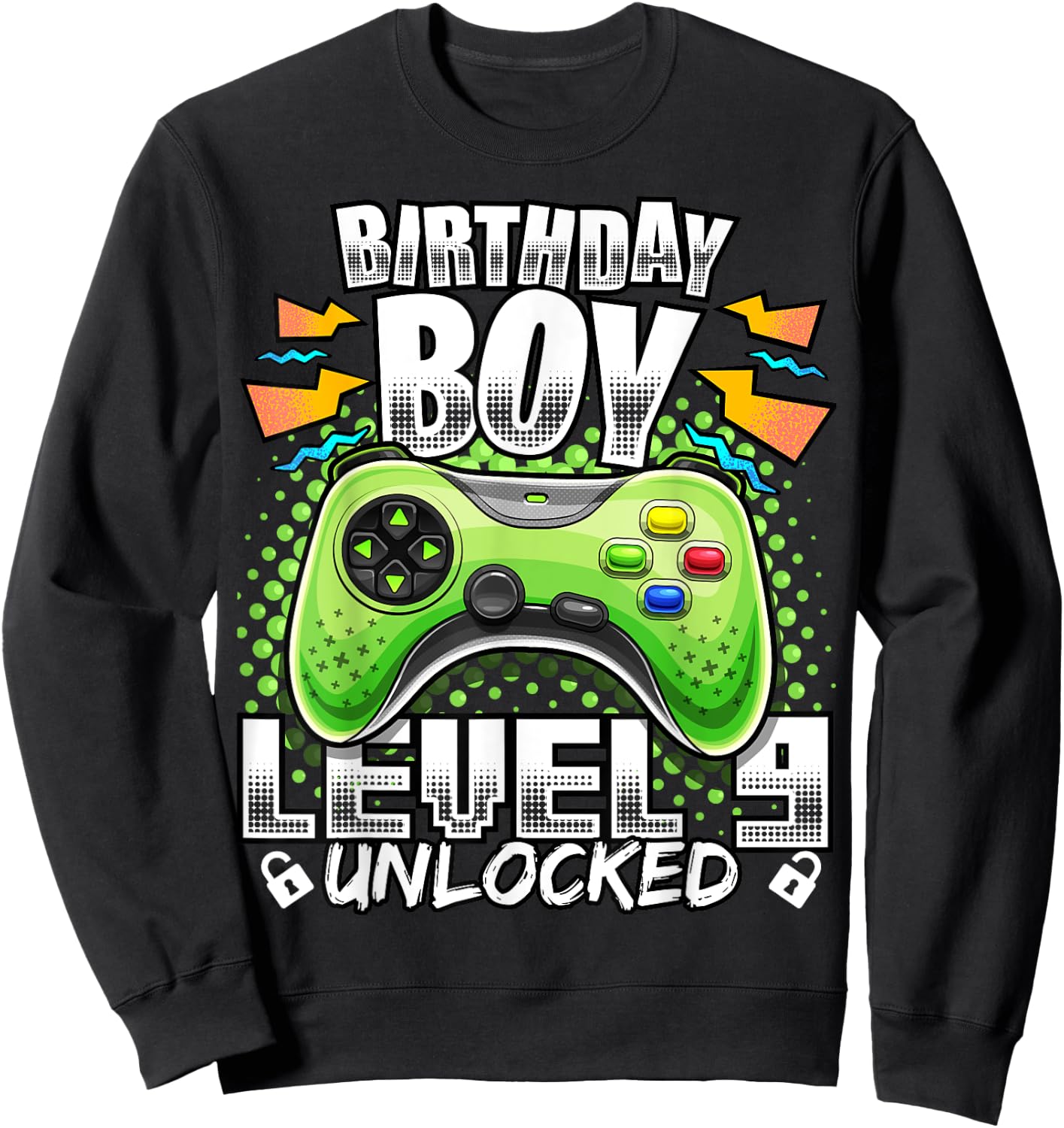 Level 9 Unlocked Video Game 9th Birthday Gamer Gift Boys Sweatshirt - Sweatshirt | Black