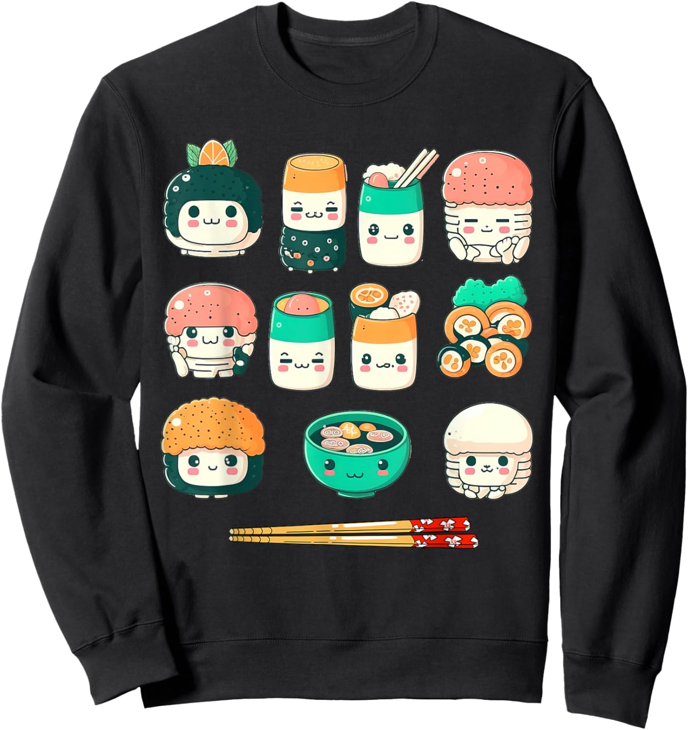 Funny Japanese Food Sushi Kawaii Sushi Lovers Anime Otaku Sweatshirt - Sweatshirt | Black