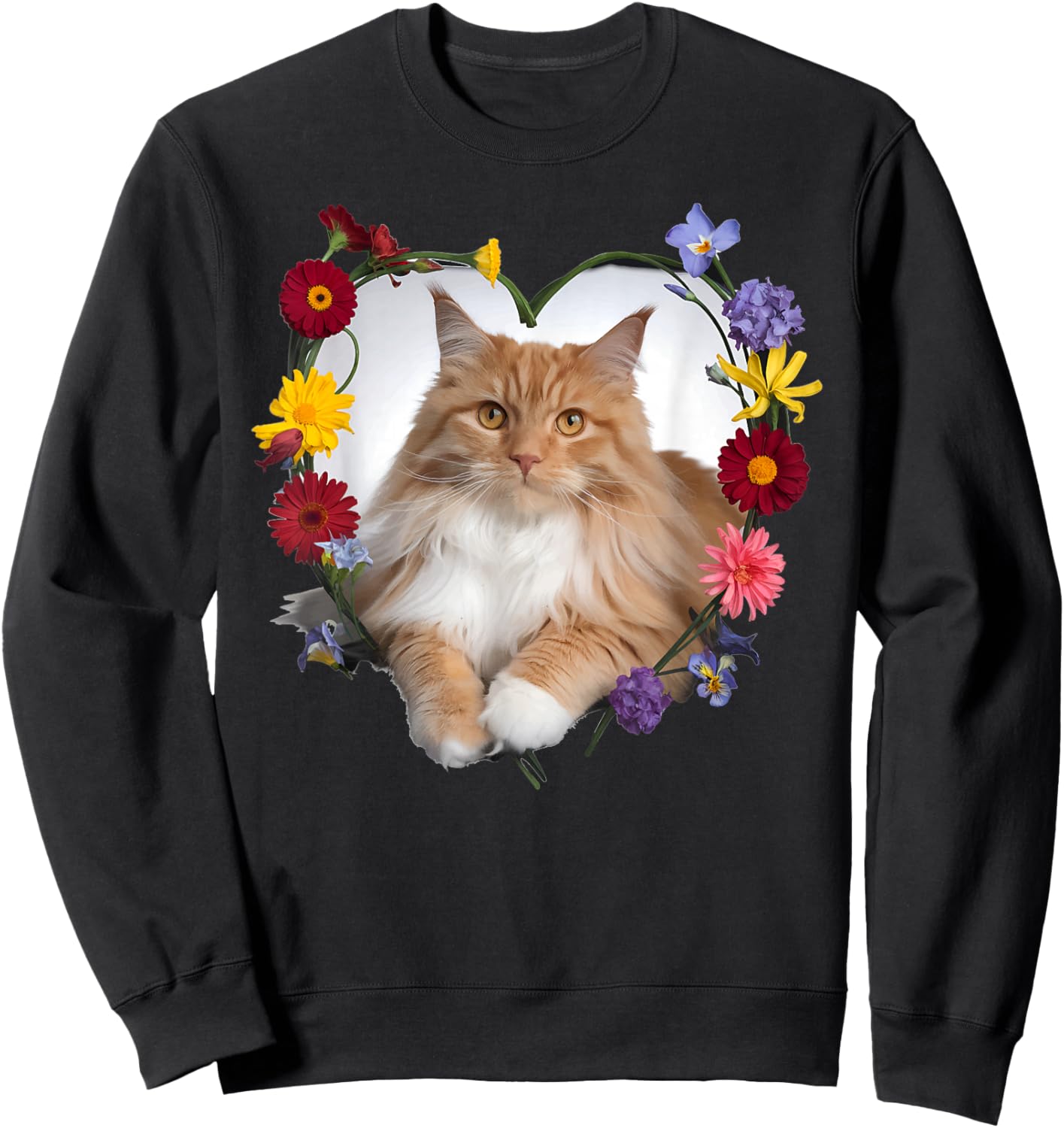 Orange Maine Coon Cat Pet Lover Heart Valentine Sweatshirt - Sweatshirt | Black