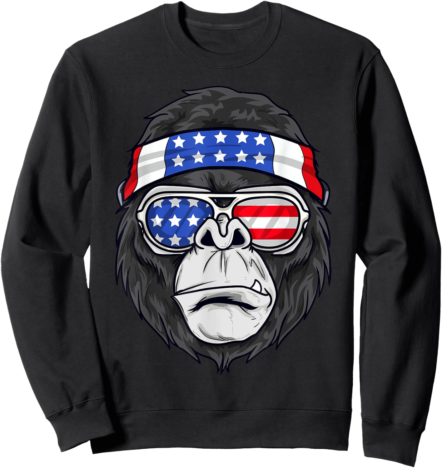 July 4th USA - Funny Patriotic Gorilla Women Kids Men Sweatshirt - Sweatshirt | Black