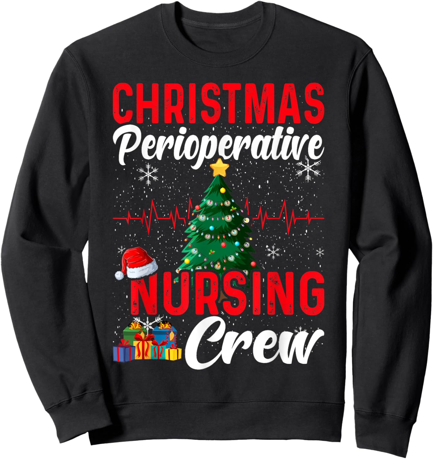 Perioperative Nurse Pre op Nursing Christmas Crew Surgery Sweatshirt - Sweatshirt | Black