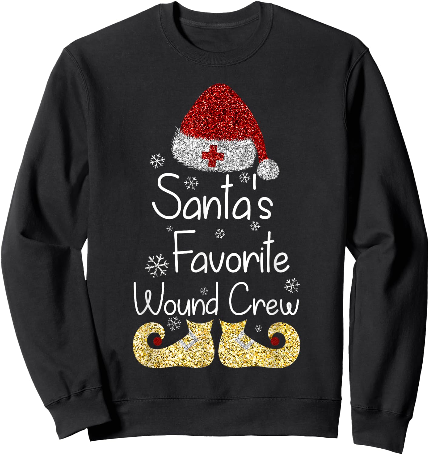Santa's Favorite Wound Crew Christmas Wound Care Nurse Crew Sweatshirt - Sweatshirt | Black