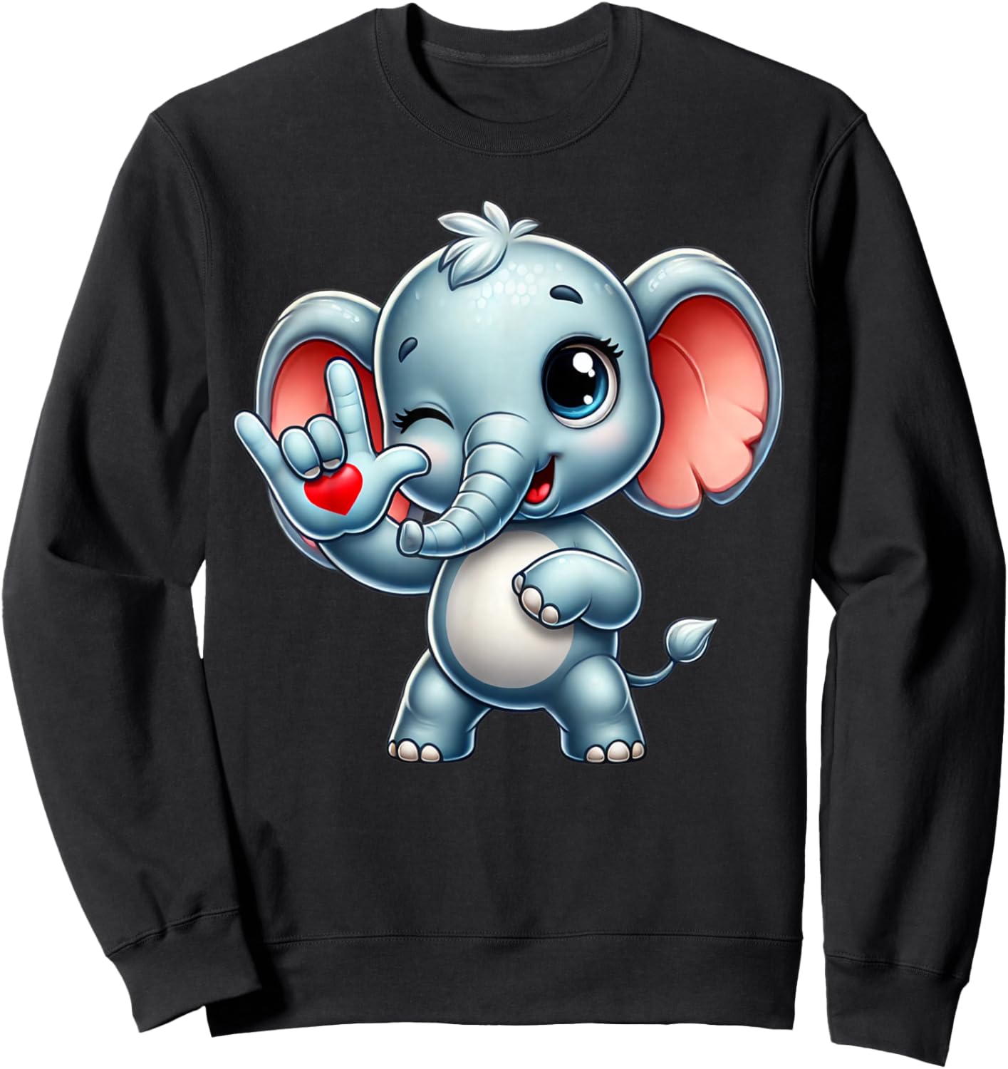 Cute Elephant Animal Love You ASL Hand Sign Language Sweatshirt - Sweatshirt | Black