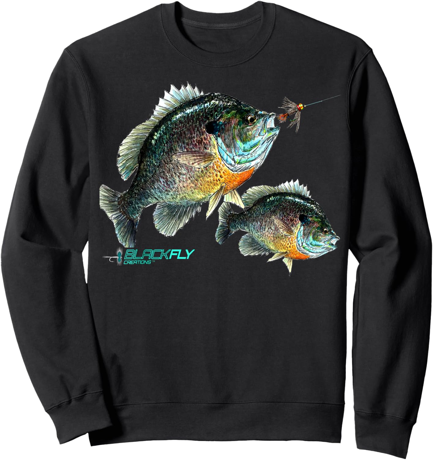 Black Fly Bluegill Fishing Shirts Panfish Jigs Sweatshirt - Sweatshirt | Black